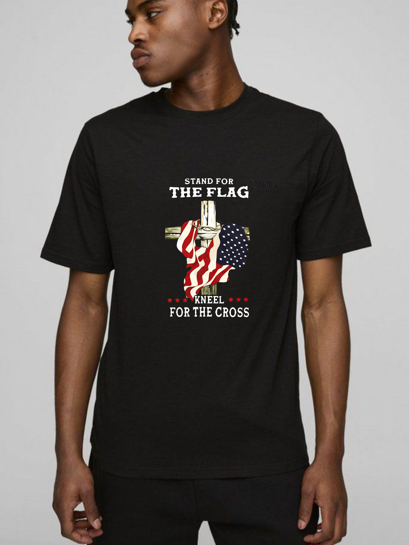 TEECURENT Stand For The Flag Kneel For The Cross Pure Cotton Short Sleeve T Shirt-TeeCurent