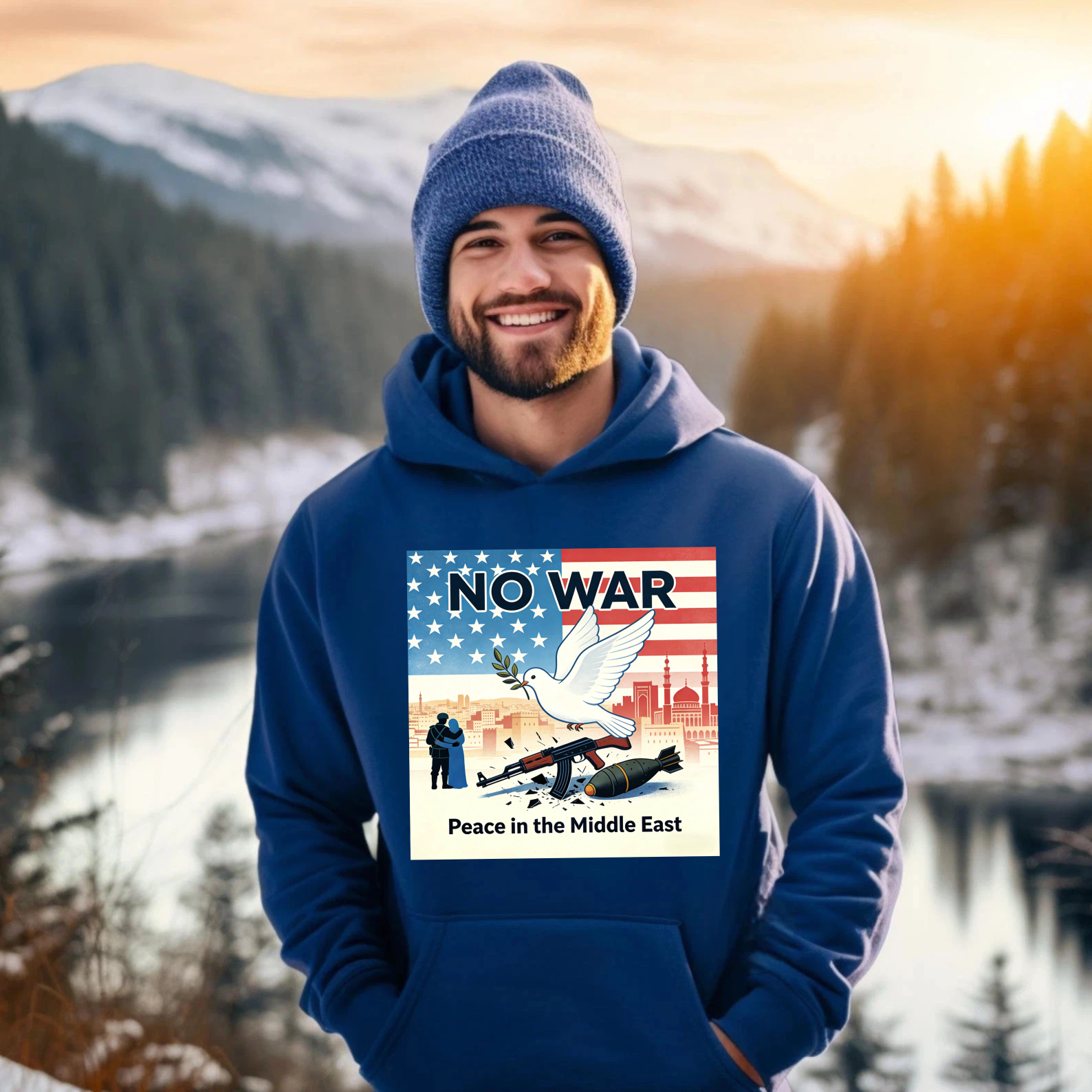TEECURENT No War Peace In The Middle East Hoodie With American Flag And Dove Design For Peace Advocates