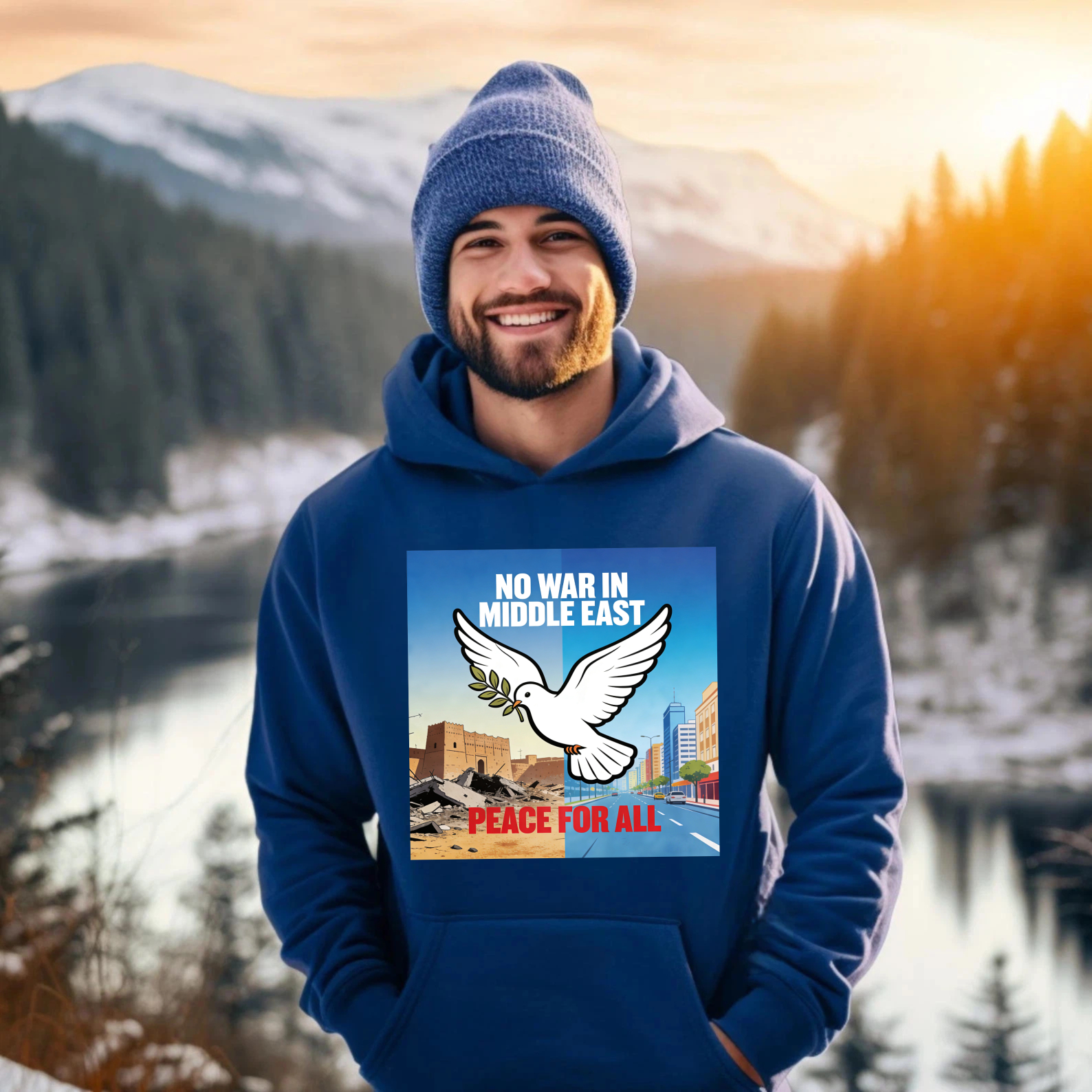 TEECURENT No War In Middle East Peace For All Hoodie With Dove And Olive Branch Graphic Design For Peace Advocacy And Social Awareness
