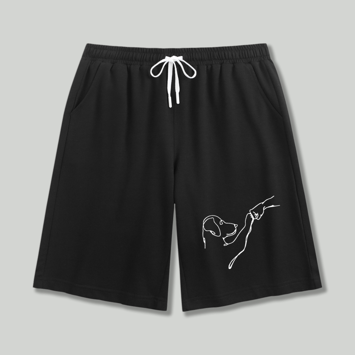 Minimalist Line Art Dog And Hand Gesture Graphic Shorts