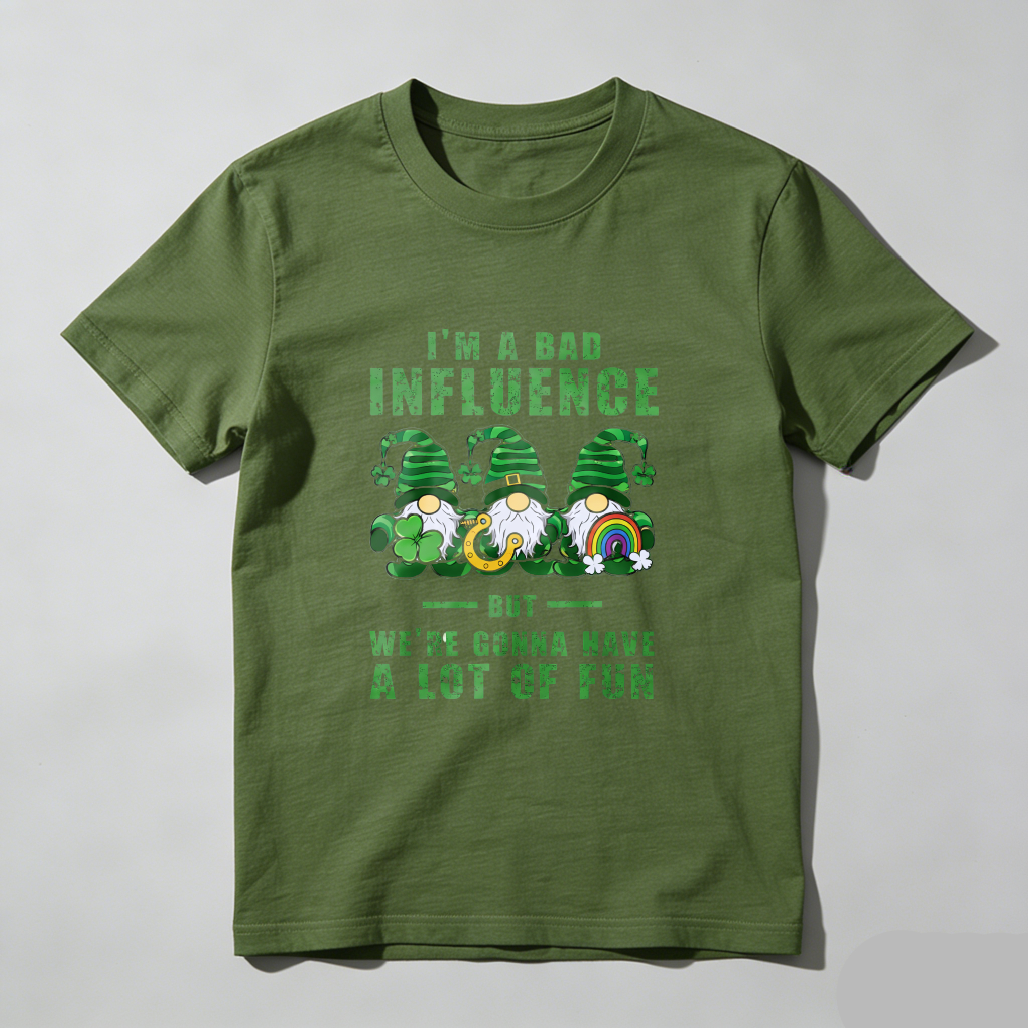 TEECURENT I M A Bad Influence But Were Gonna Have A Lot Of Fun St Patrick S Day Gnome T Shirt