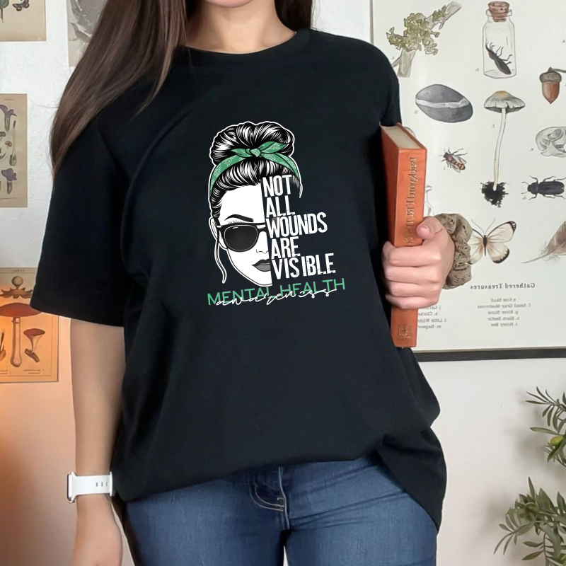 Dorawear™ Mental Health Awareness Not All Wounds Are Visible Woman With Sunglasses And Hair Bun Unisex Classic T-shirt