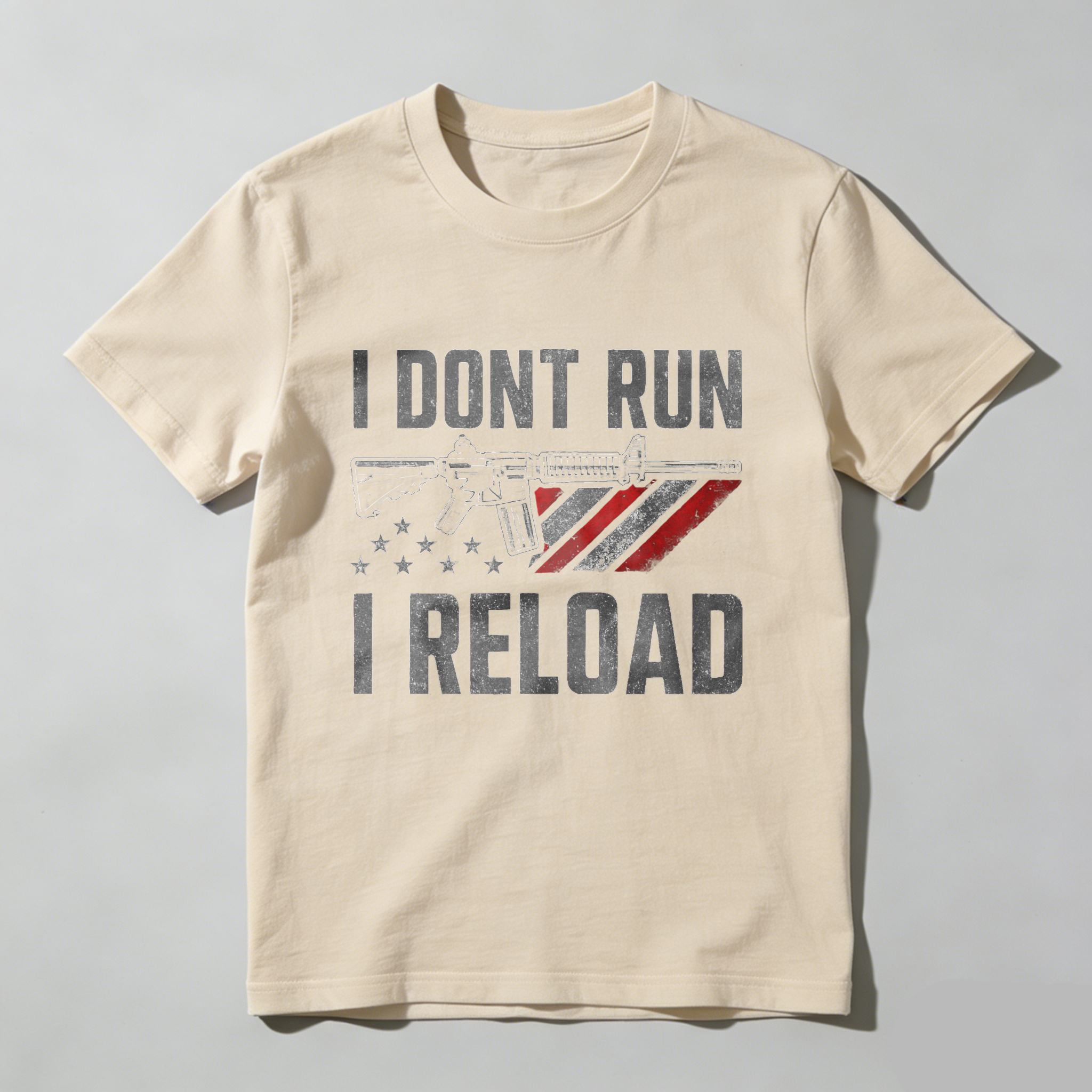 I Dont Run I Reload T Shirt With American Flag And Rifle Graphic Made In Usa