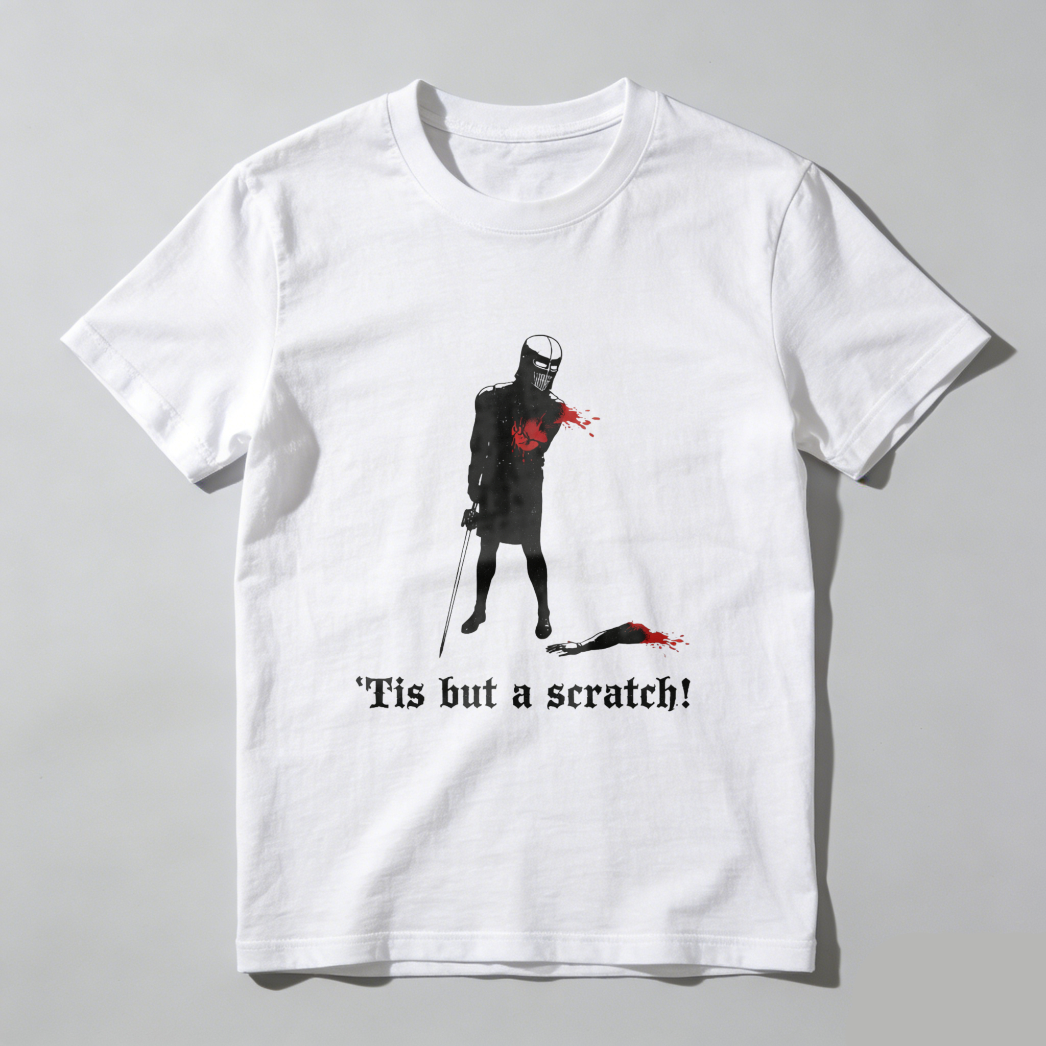 TEECURENT Tis But A Scratch Movie Quote T Shirt With Vampire Hunter Character Design