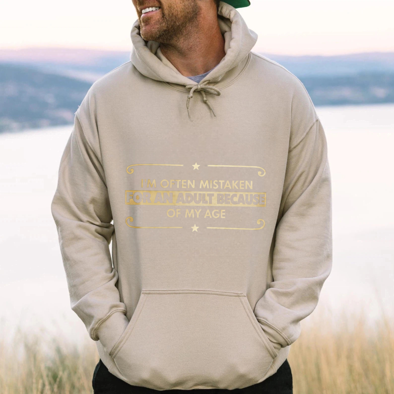 TEECURENT Gildan I Am Often Mistaken For An Adult Because Of My Age Hoodie Black Gold Text Funny Slogan Sweatshirt Unisex Casual Wear