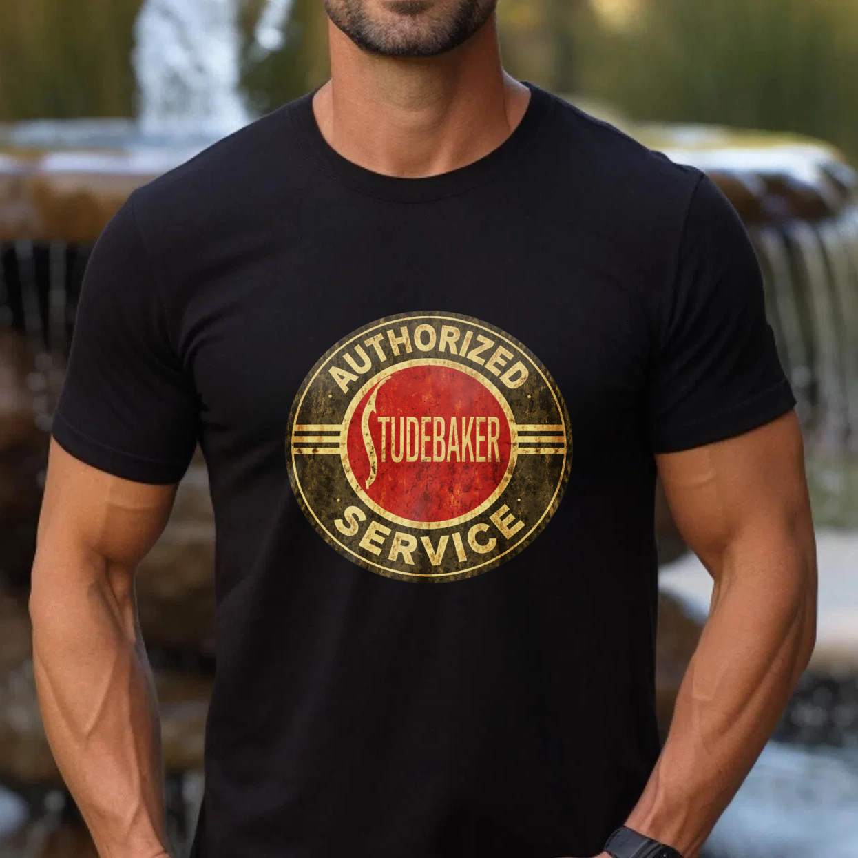Authorized Studebaker Service Classic Logo T Shirt Vintage Automotive Design Black Cotton Men's Tee