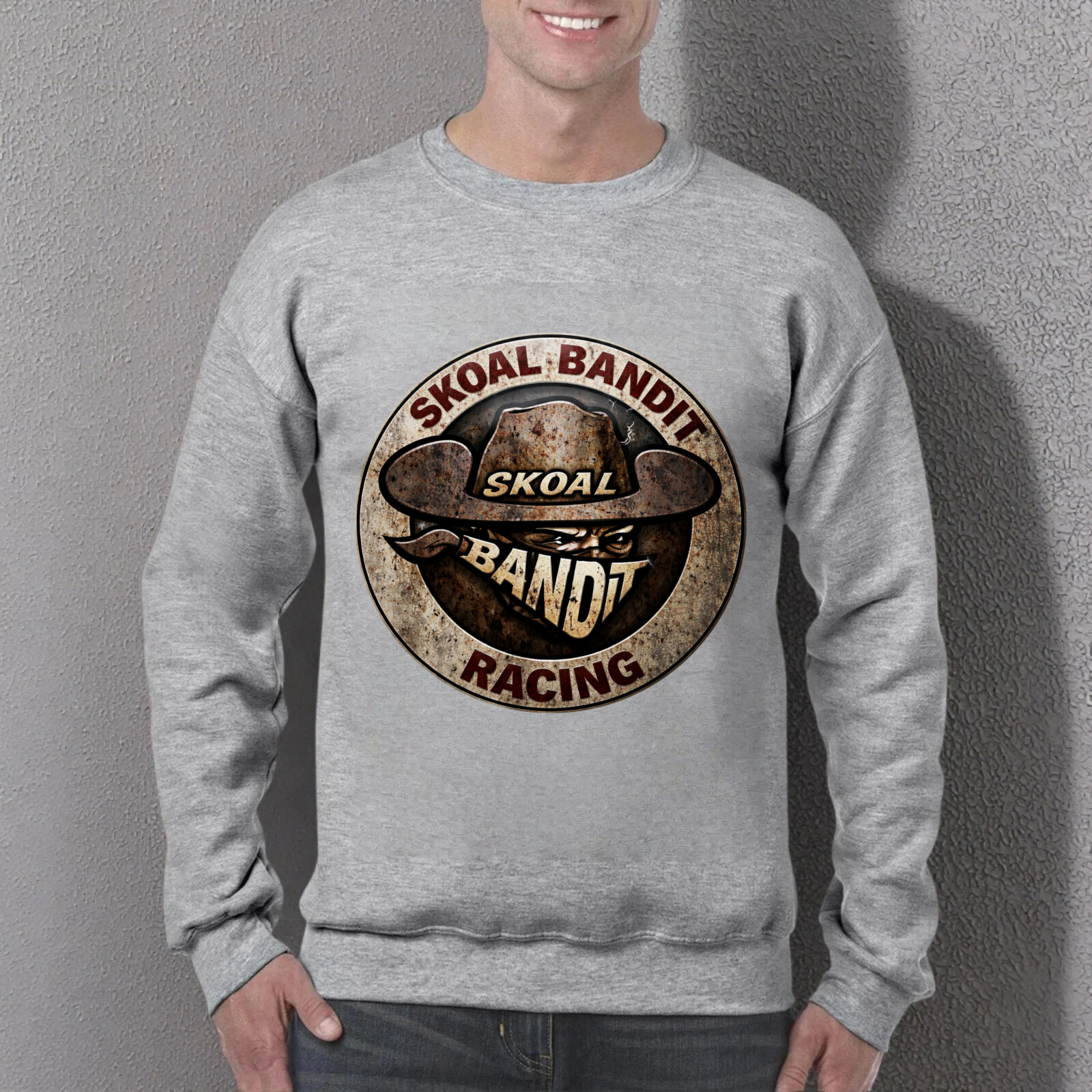 TEECURENT Skual Bandit Racing Logo Sweatshirt Unisex Crewneck Pullover Black Vintage Style Graphic Sweatshirt For Men And Women