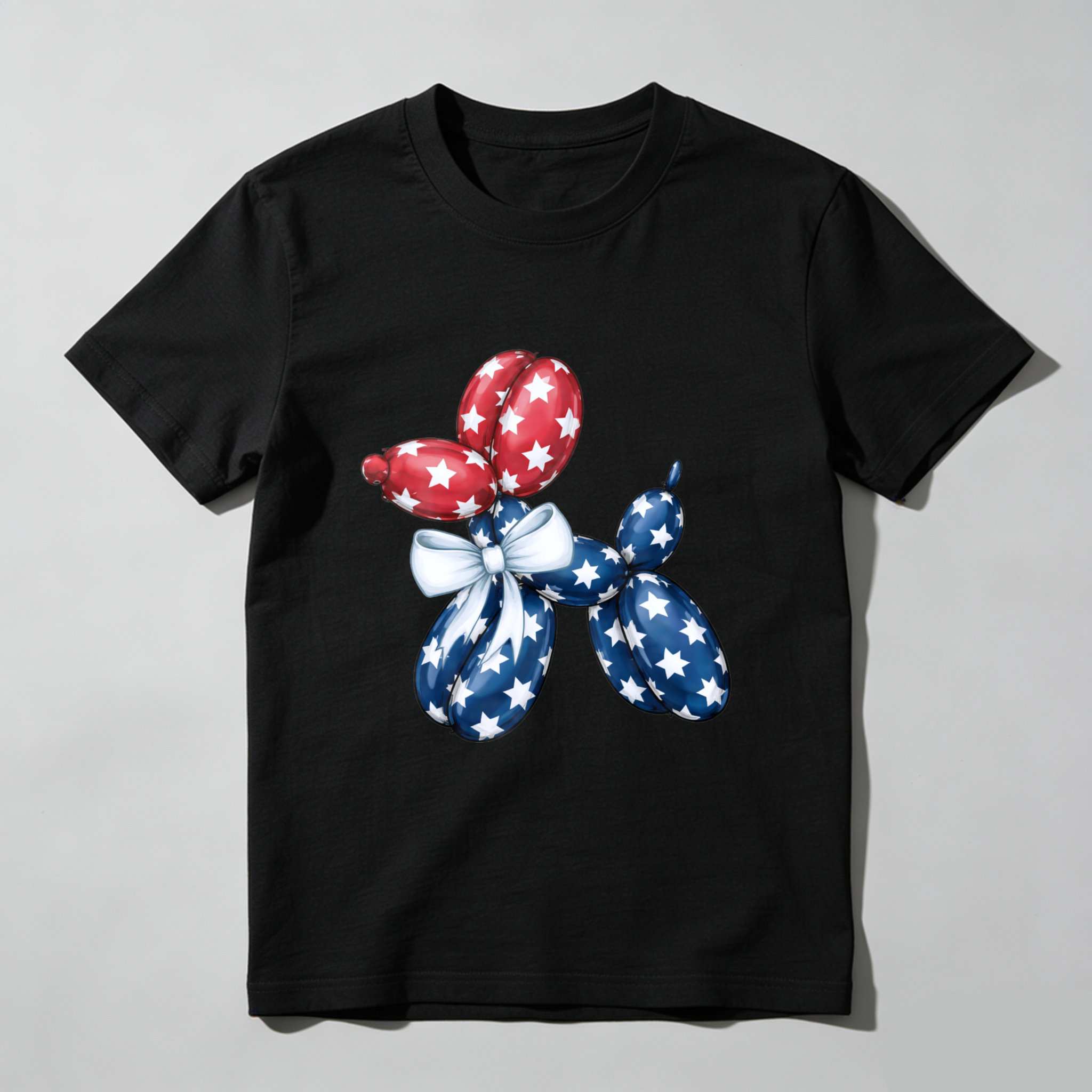 TEECURENT Patriotic Balloon Dog T-Shirt American Flag Design Independence Day Celebration Red White Blue Stars And Stripes Graphic Tee WOMEN