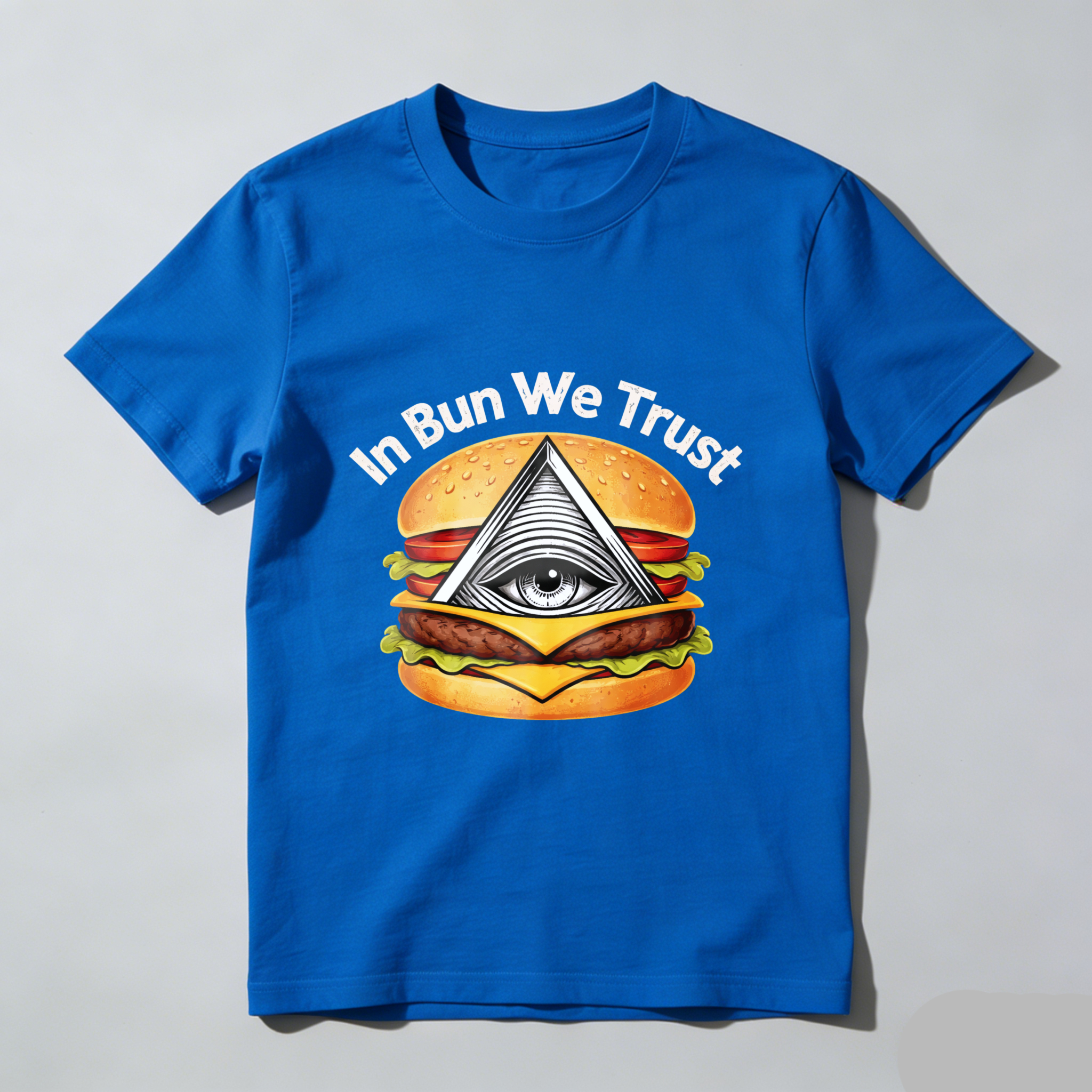 TEECURENT  In Bun We Trust Burger With Eye Pyramid TEECURENT