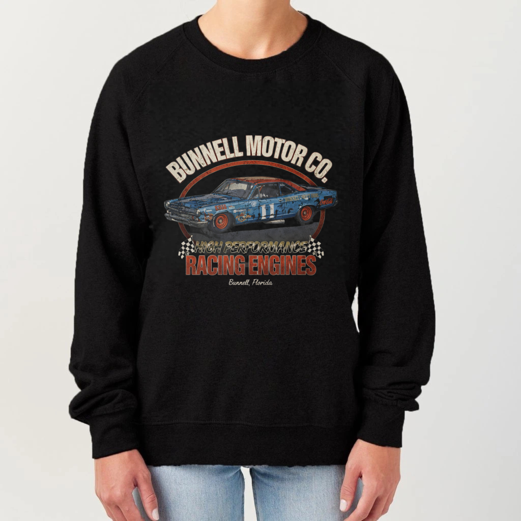 TEECURENT Bunnell Motor Co Racing Engines Sweatshirt Classic Car Design Unisex Crewneck Pullover Black