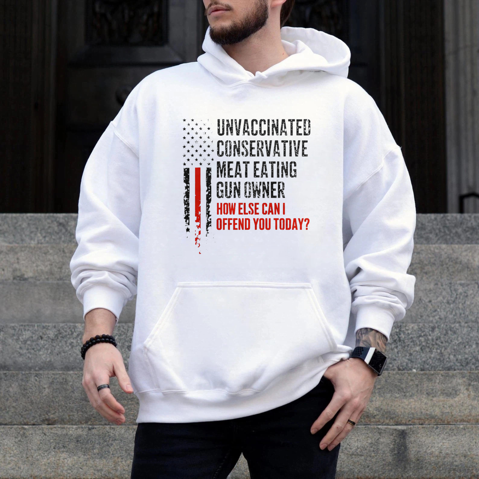 TEECURENT Gildan Unvaccinated Conservative Meat Eating Gun Owner How Else Can I Offend You Today Hoodie