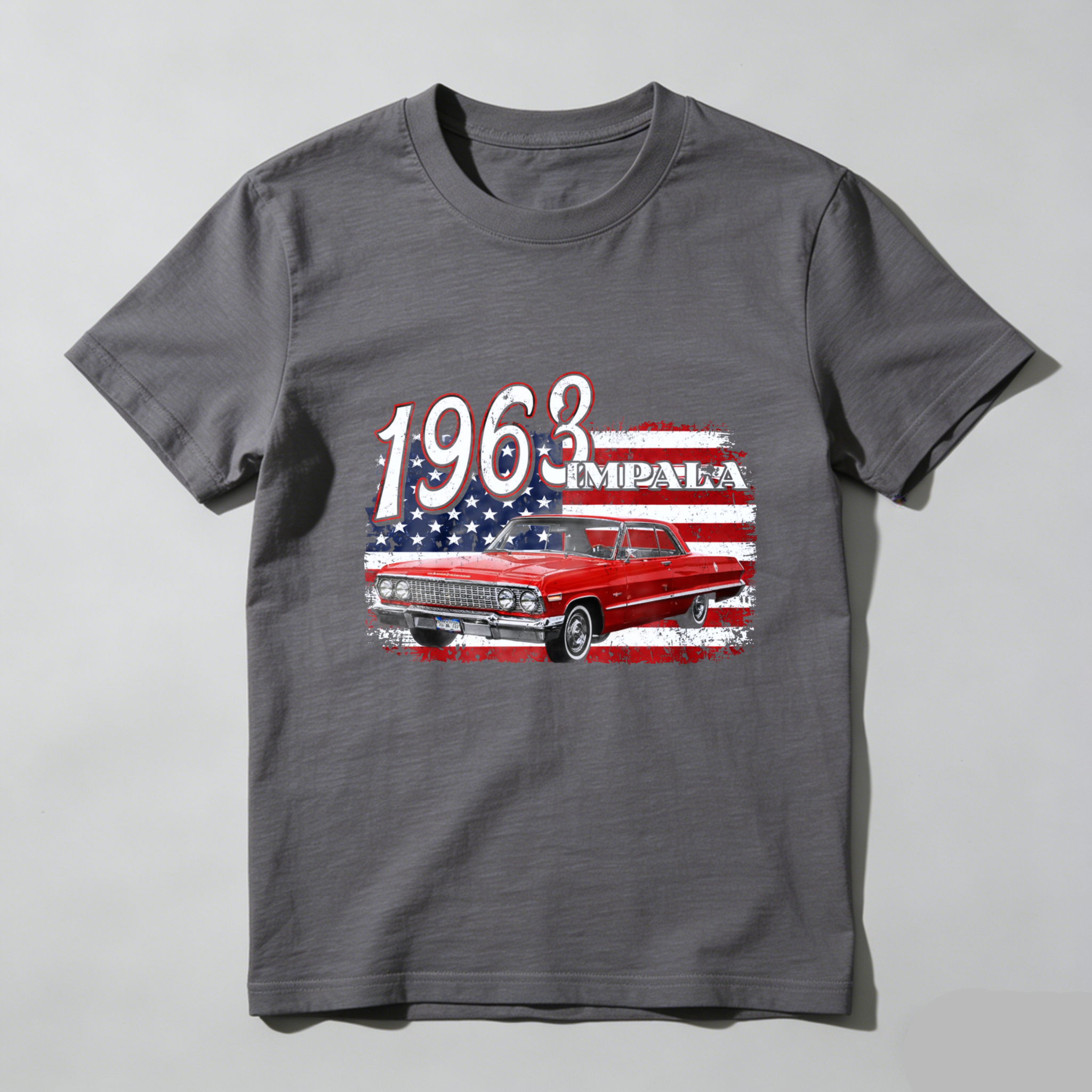 1963 Impala Classic Car American Flag T Shirt Men Women Vintage Muscle Car Automotive Clothing Gift For Car Enthusiasts