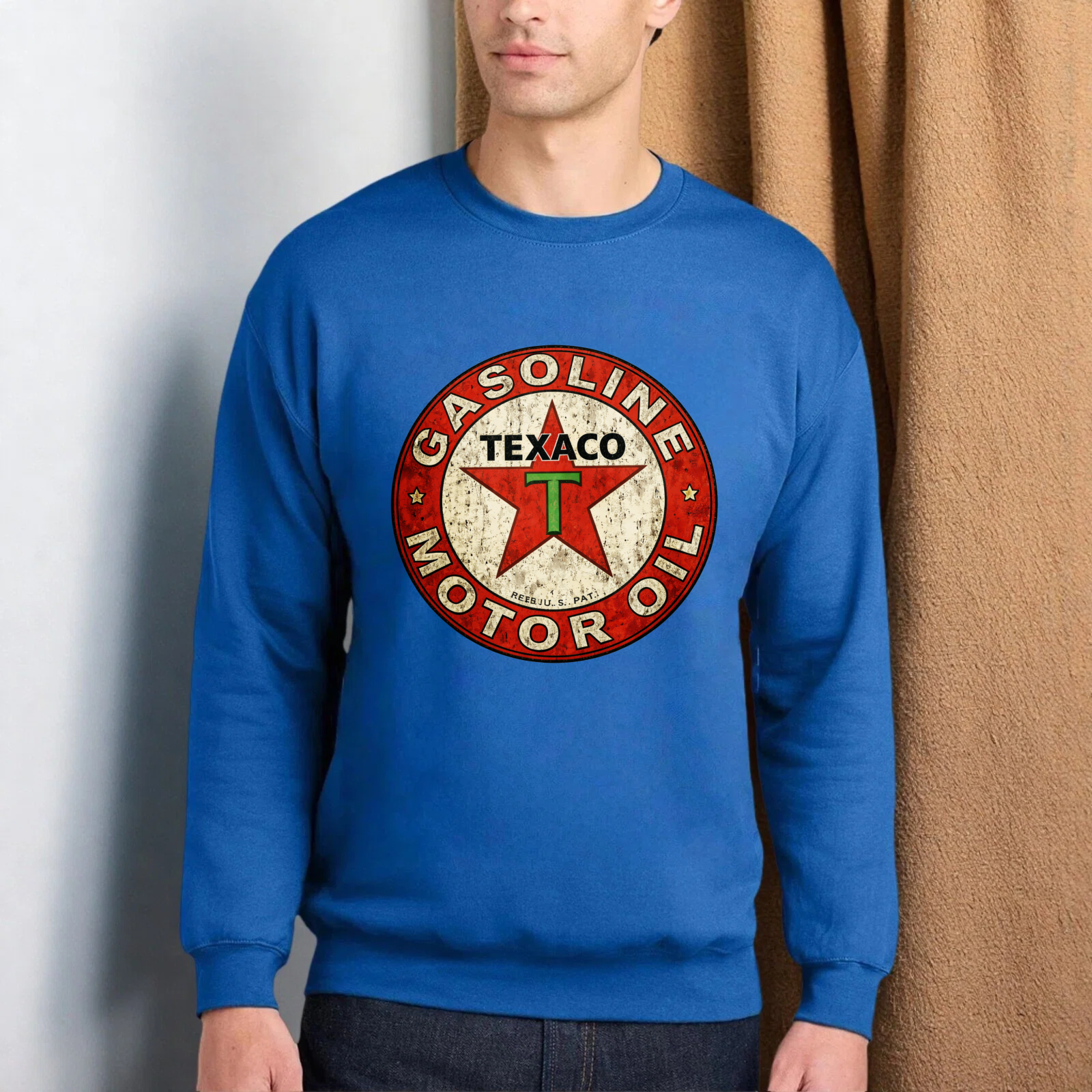 TEECURENT Texaco Gasoline Motor Oil Logo Sweatshirt Unisex Crewneck Pullover Sweatshirt Retro Vintage Style Black Sweatshirt