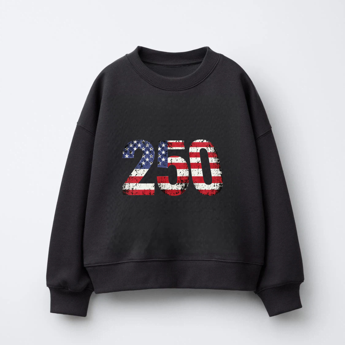 American Flag 250th Anniversary Black Sweatshirt Unisex Crewneck Pullover Long Sleeve Casual Top