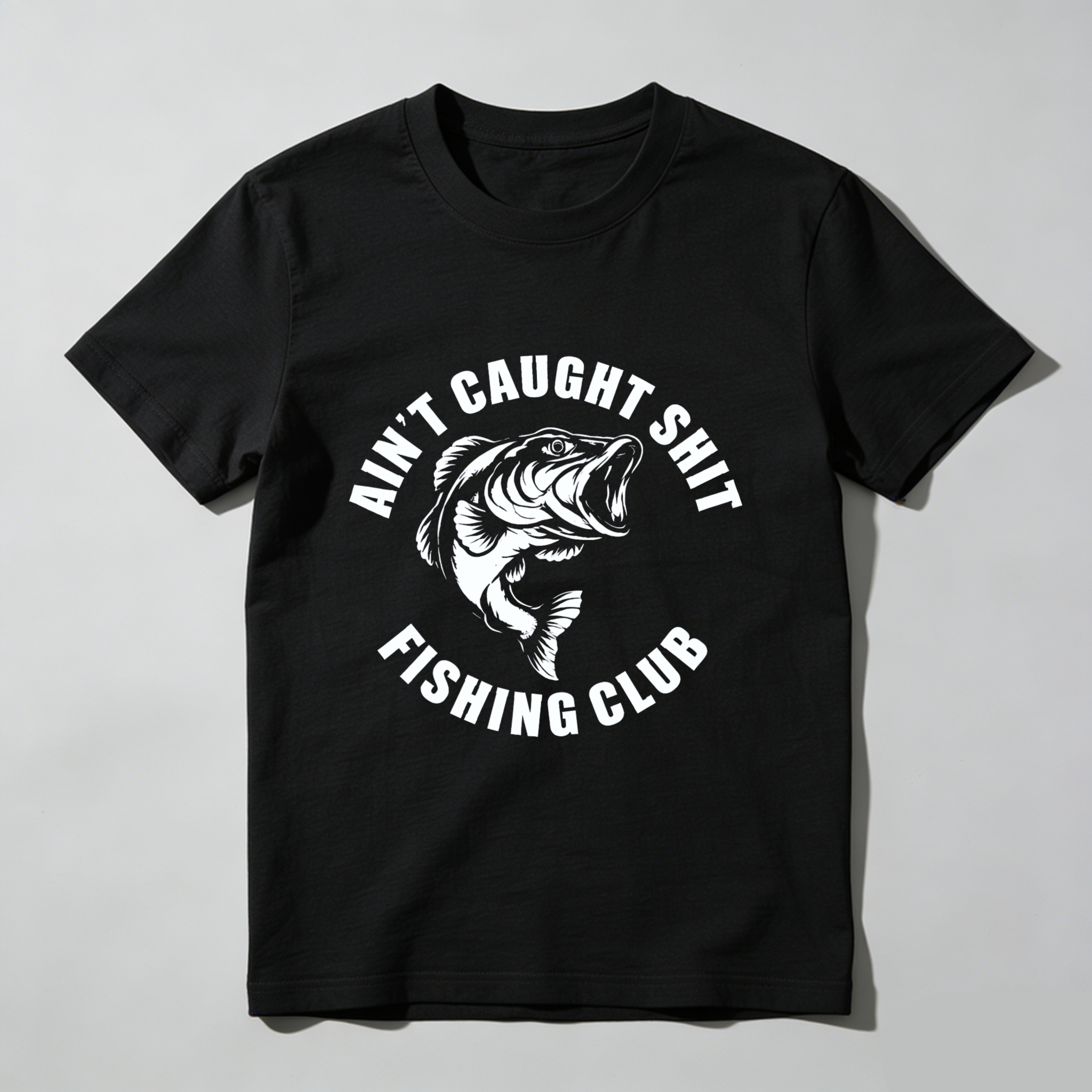 TEECURENT Aint Caught Shit Fishing Club T-Shirt Black Men's Casual Graphic Tee Fish Design Funny Fishing Humor Apparel WOMEN