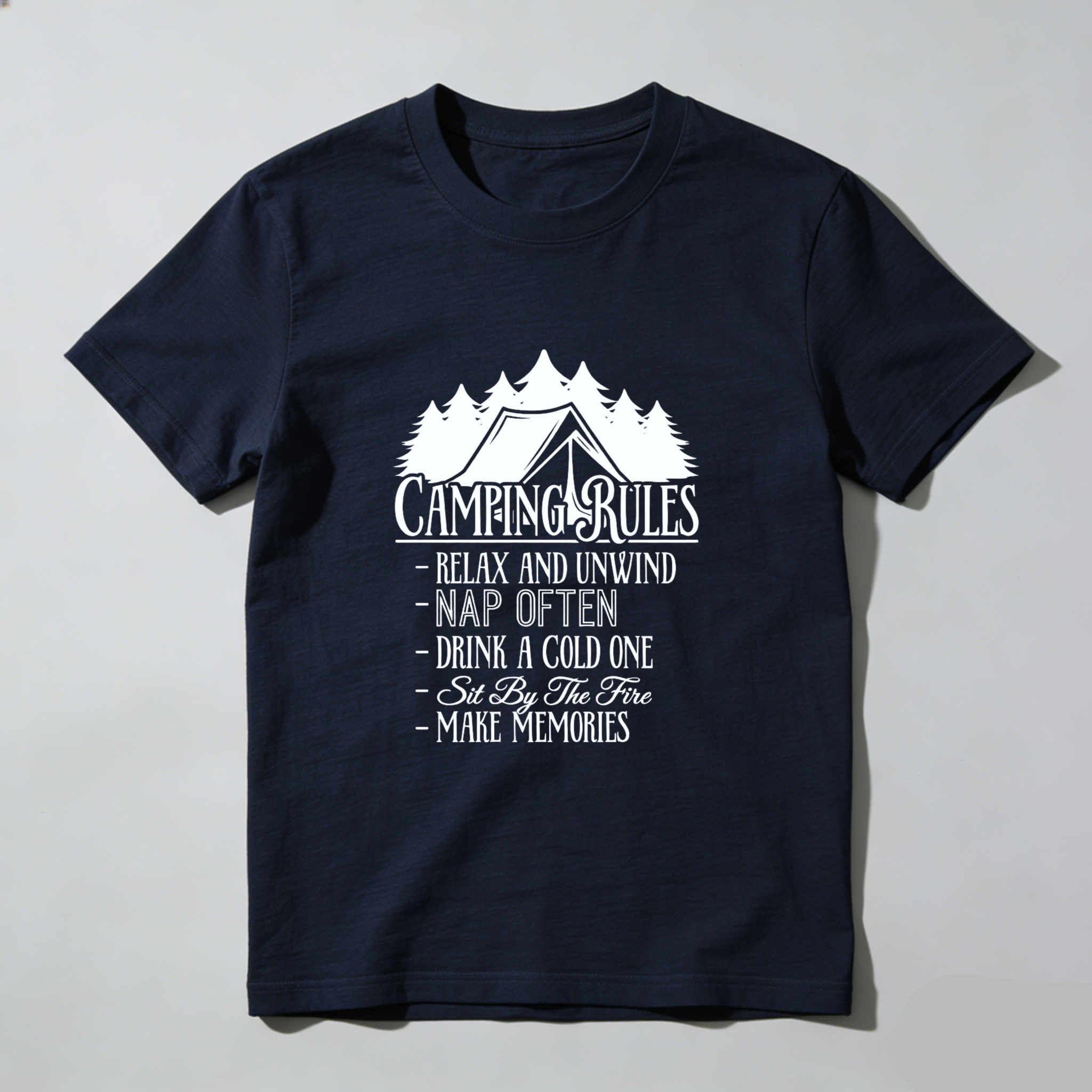 TEECURENT Camping Rules T Shirt Relax And Unwind Nap Often Drink A Cold One Sit By The Fire Make Memories Outdoor Adventure Tee WOMEN