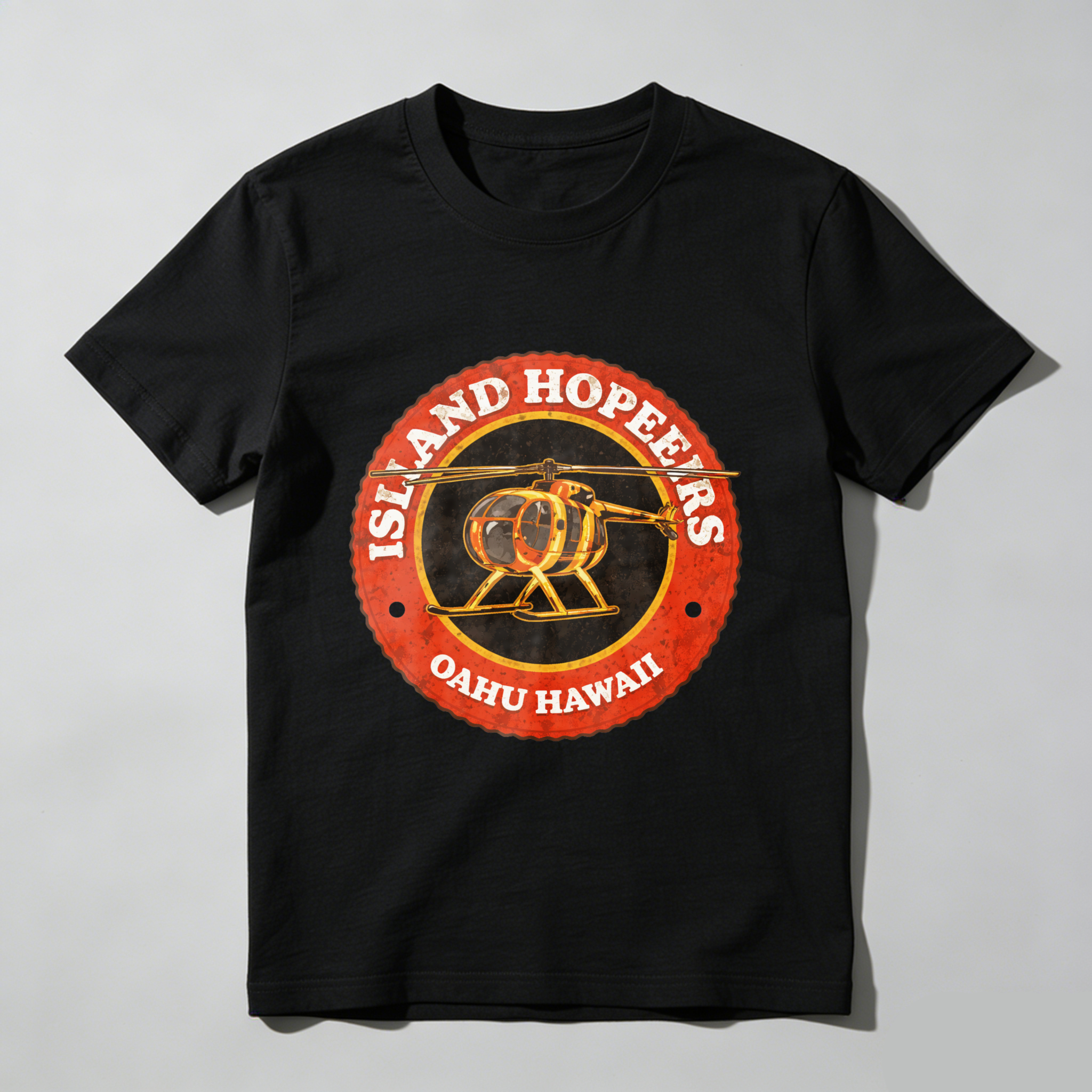 Island Hoppers Oahu Hawaii Helicopter Tour T-Shirt Black