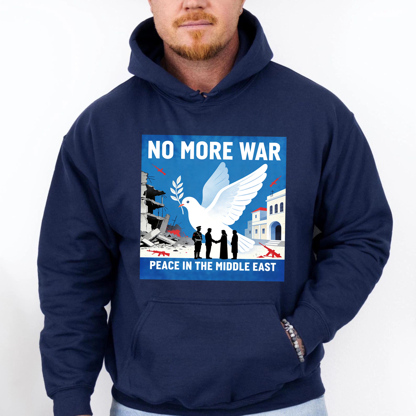 TEECURENT No More War Peace In The Middle East Hoodie With Dove And Olive Branch Design For Peace Advocates