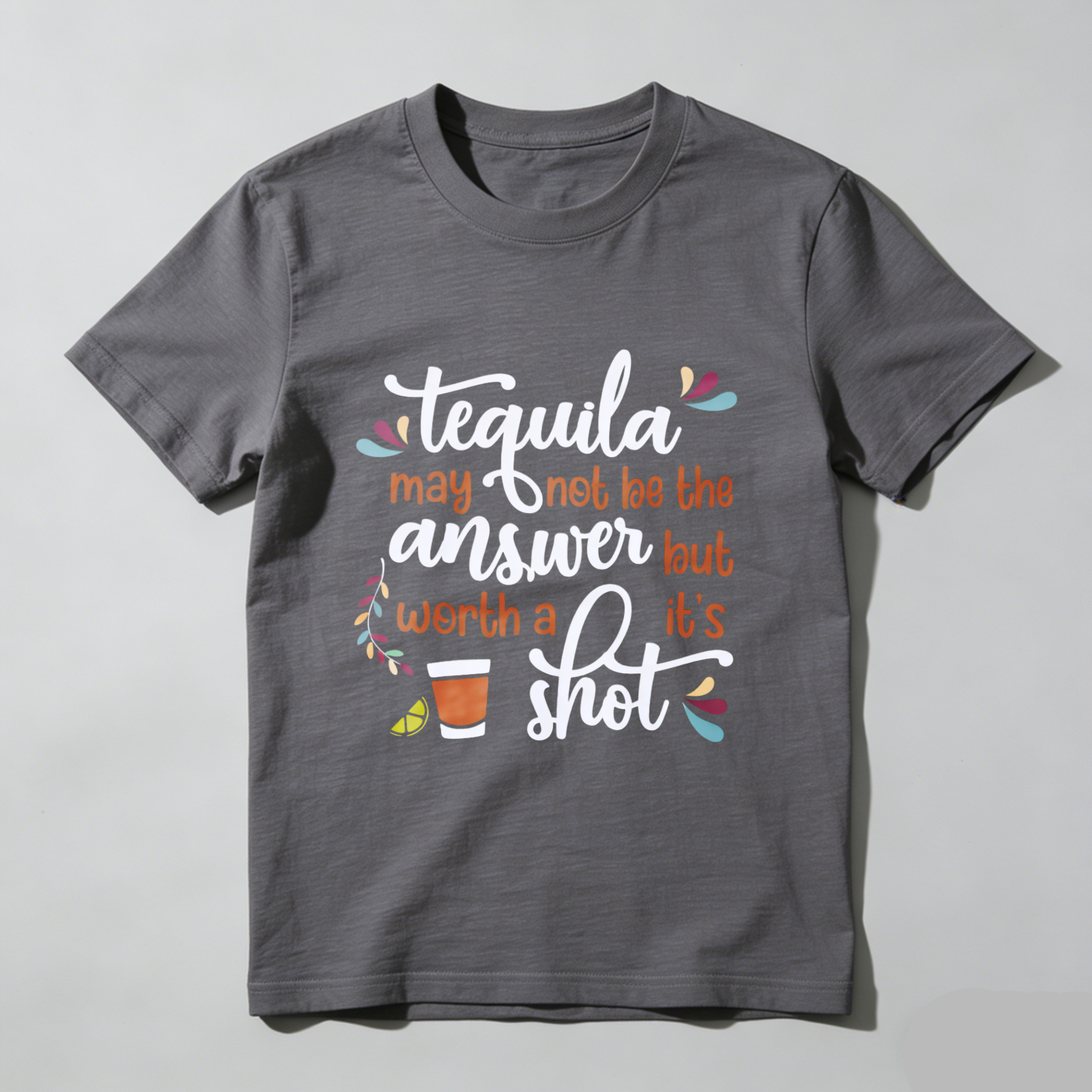 TEECURENT Tequila May Not Be The Answer But Its Worth A Shot Funny T-Shirt For Women And Men With Tequila Quote And Cocktail Design WOMEN