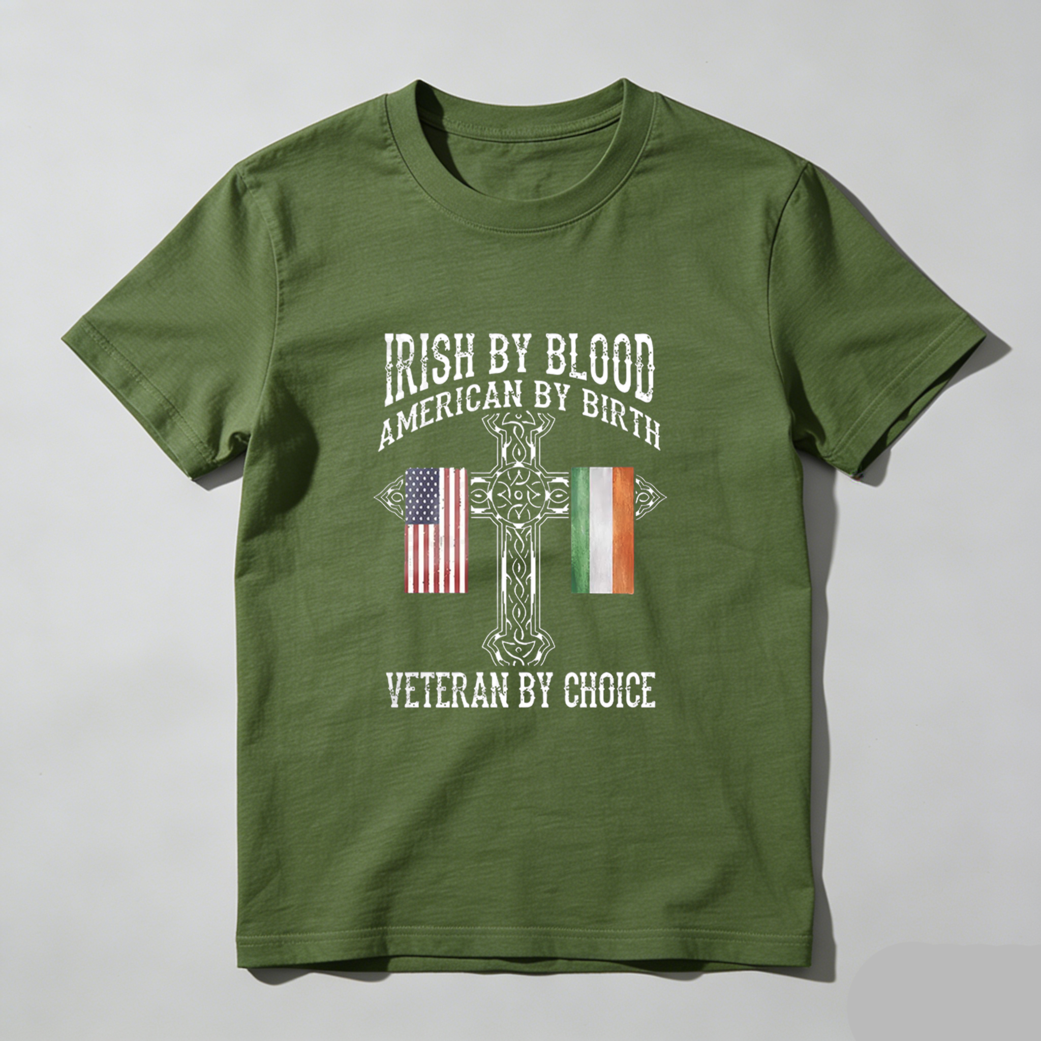 TEECURENT Irish By Blood American By Birth Veteran By Choice tshirt 100% cotton