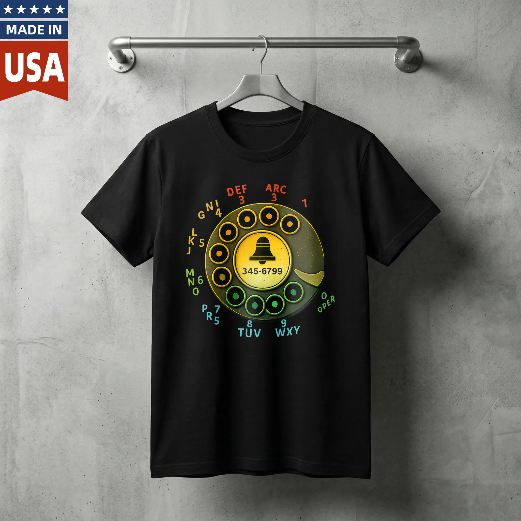 Retro Rotary Phone Dial T-Shirt Vintage Telephone Design Made In Usa