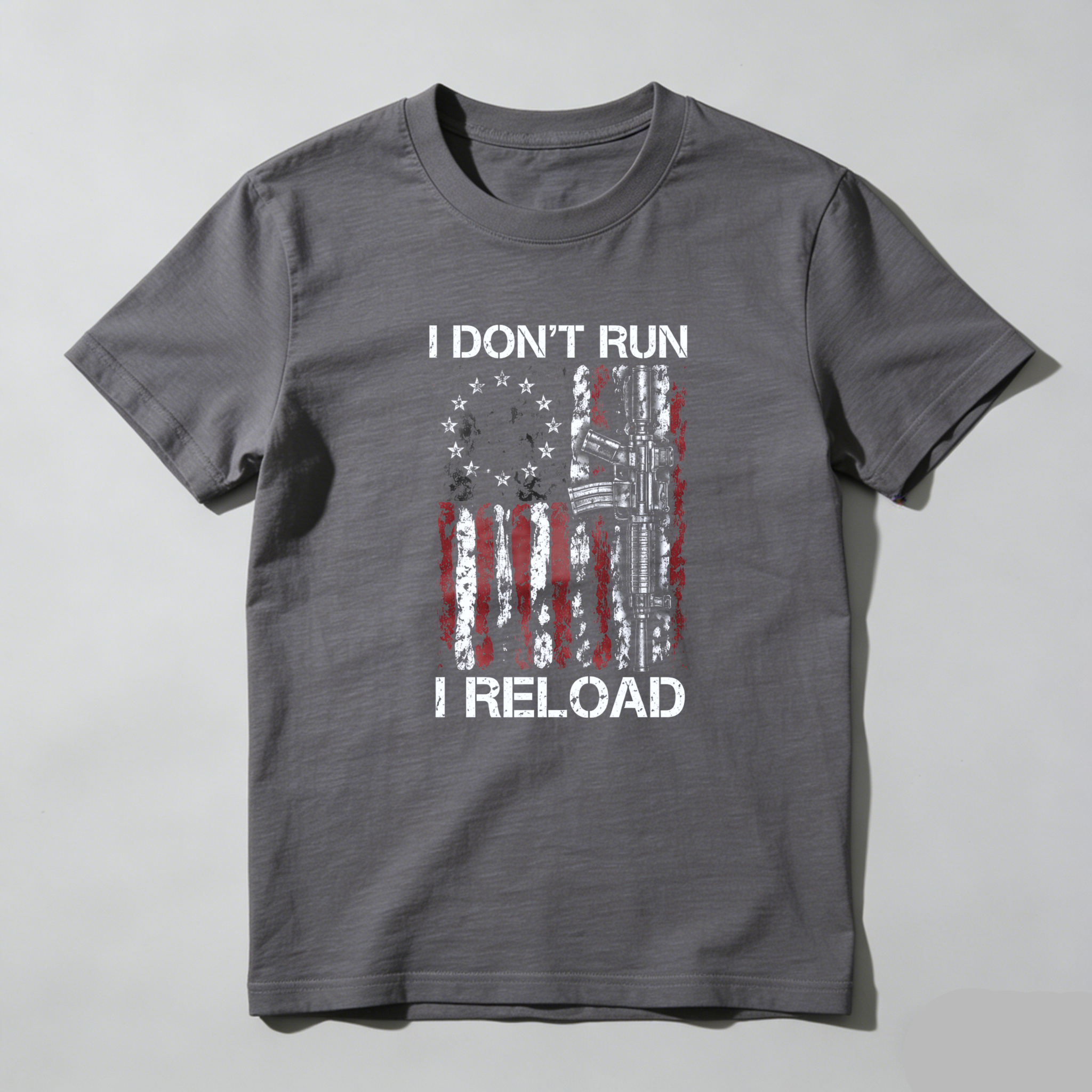 TEECURENT I Dont Run I Reload American Flag Gun T Shirt