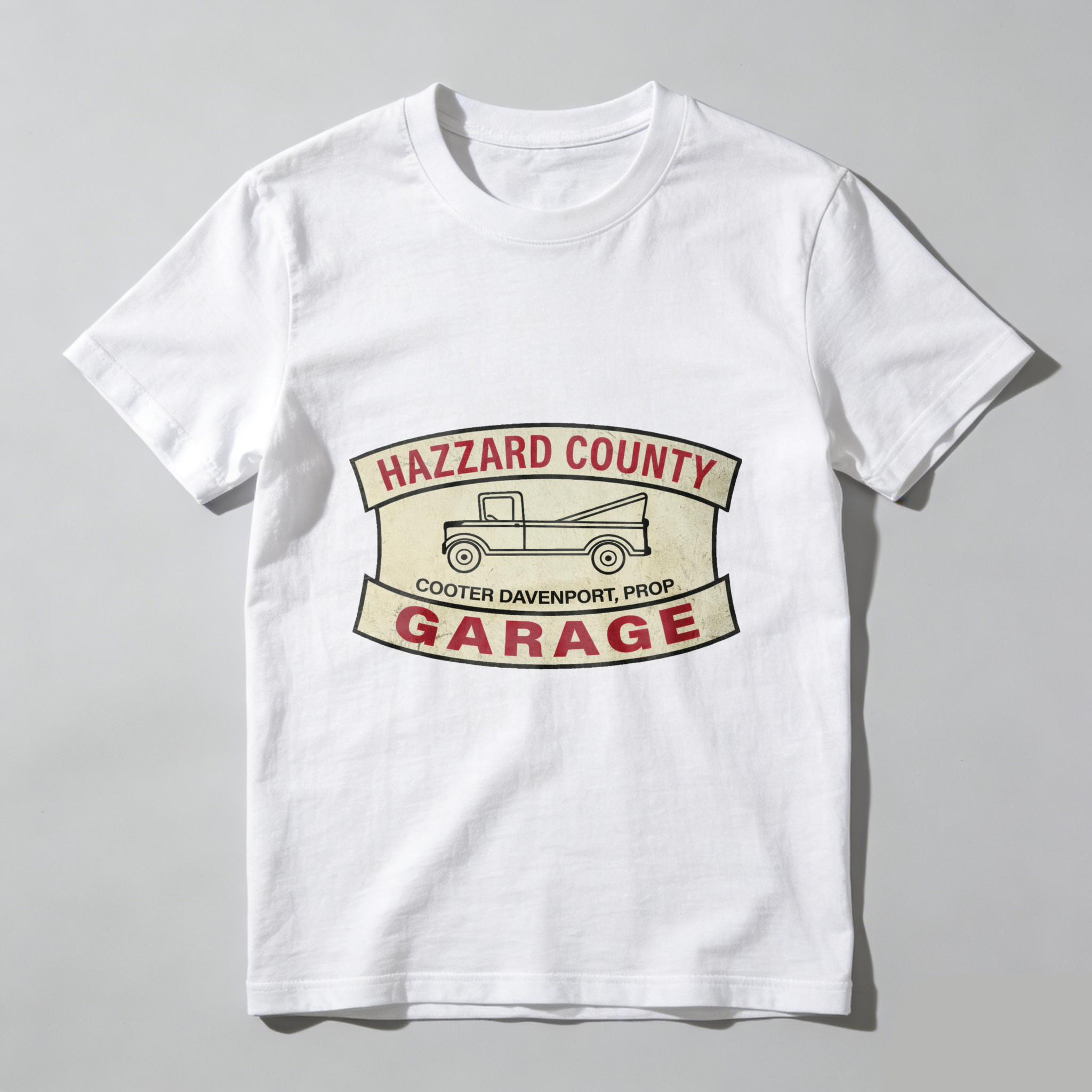 Hazzard County Garage T Shirt Cooter Davenport Prop Classic Truck Design Black Cotton Tee