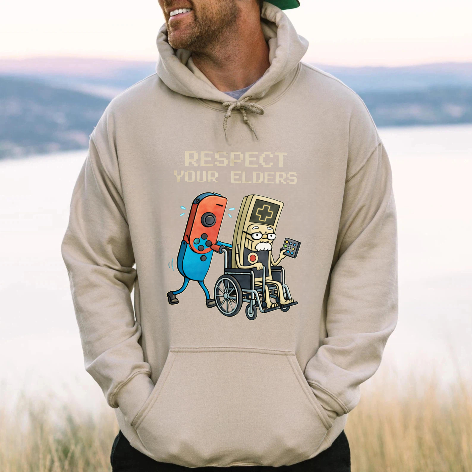 TEECURENT Gildan Respect Your Elders Gaming Controller Hoodie With Retro Game Console And Wheelchair Design For Gamers And Nostalgia Lovers
