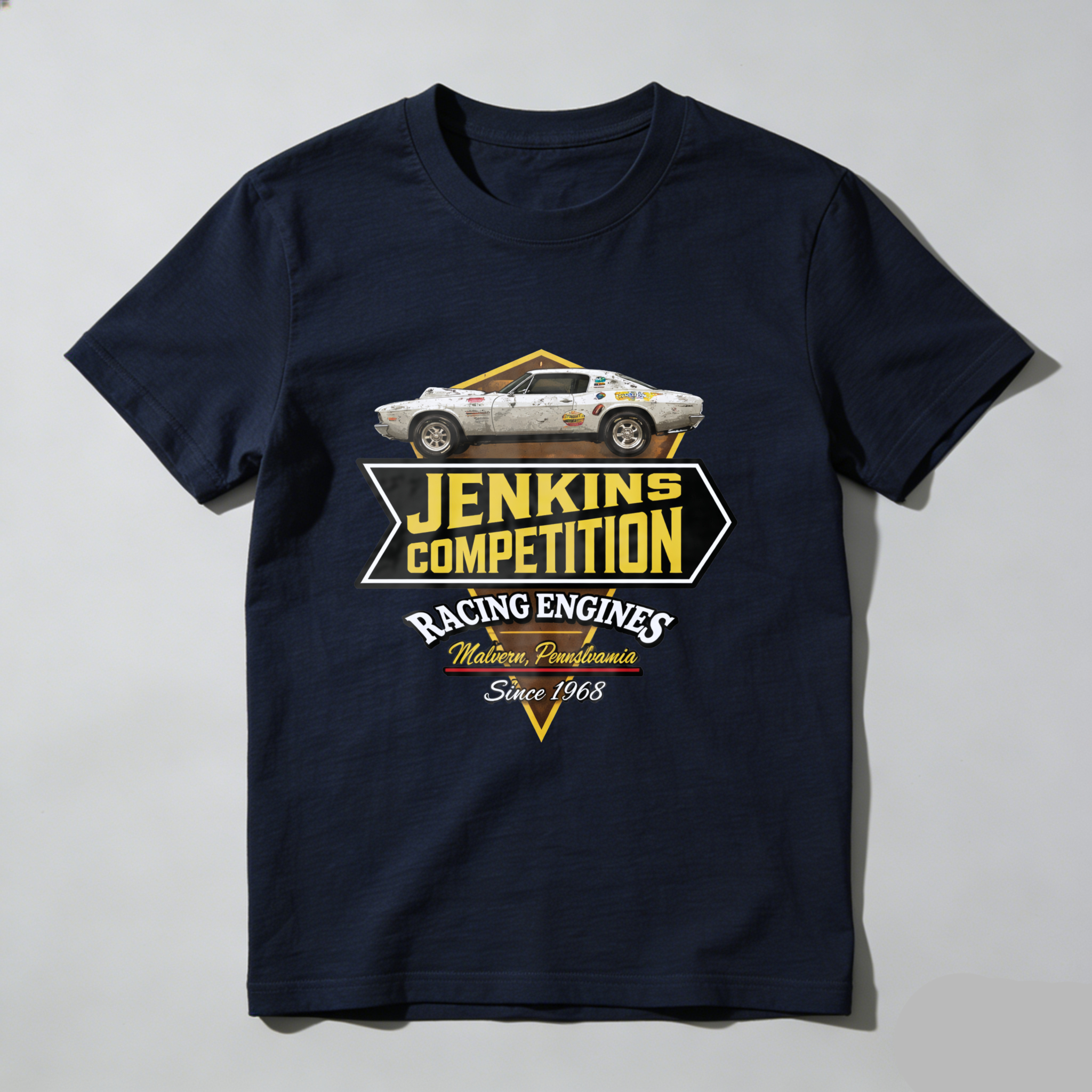 Jenkins Competition Racing Engines Classic Car T Shirt Since 1968 Made In Malvern Pennsylvania