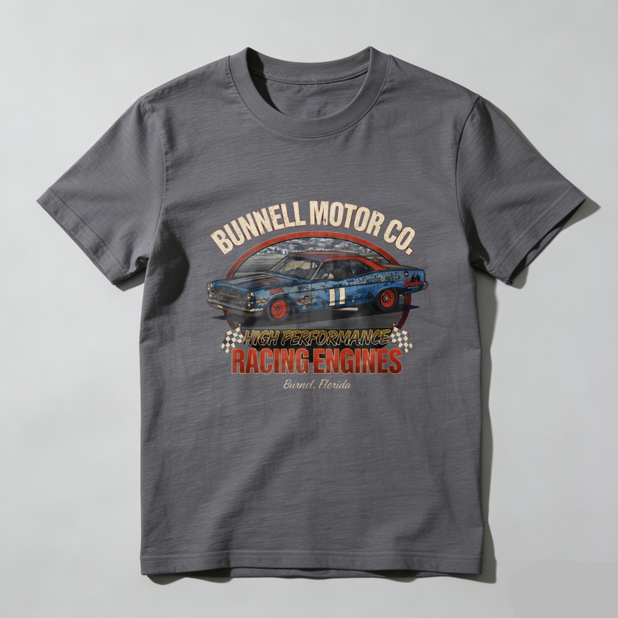 Bunnell Motor Co High Performance Racing Engines T-Shirt Classic Car Garage Logo Black Cotton Shirt For Men And Women