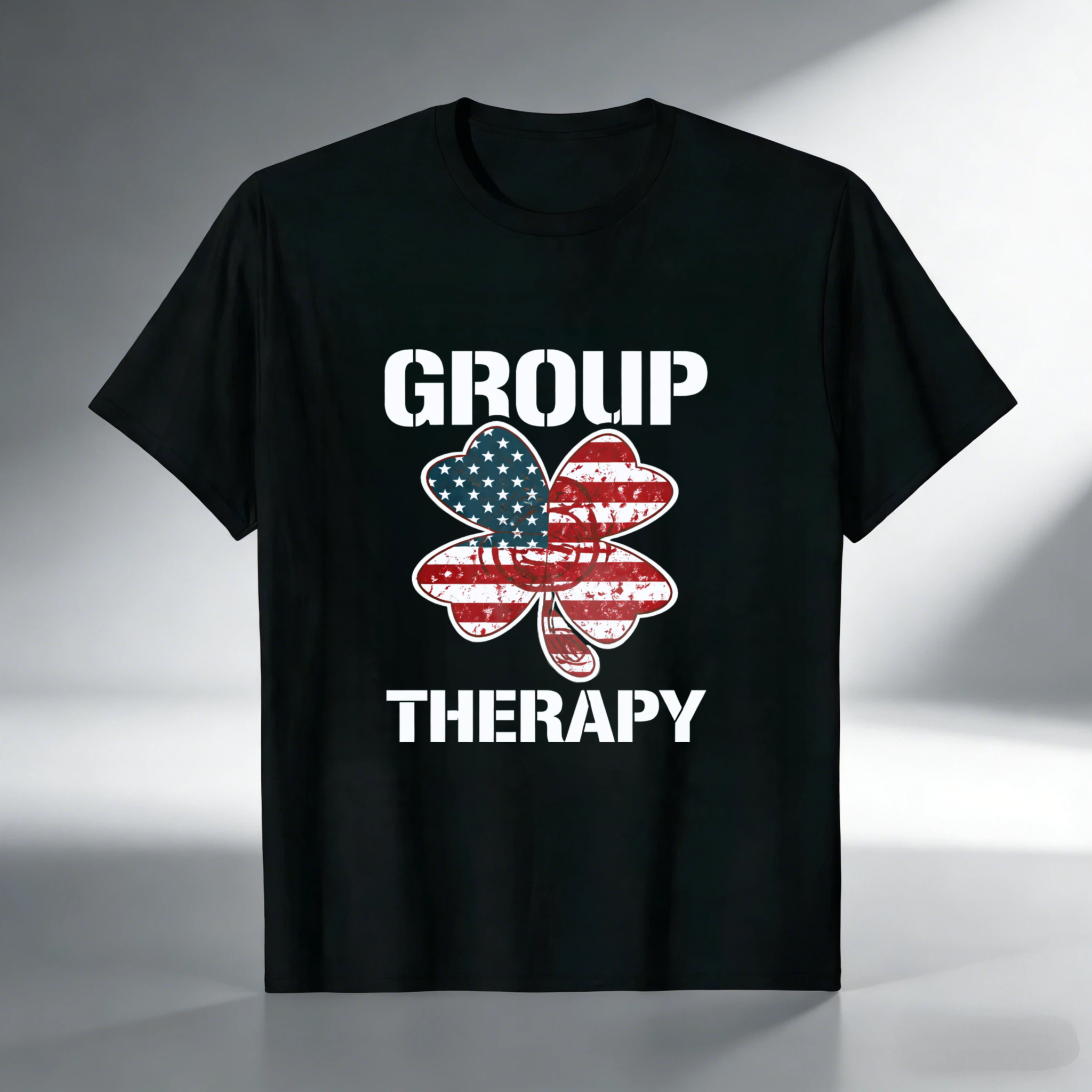 TEECURENT Group Therapy American Flag Shamrock T Shirt