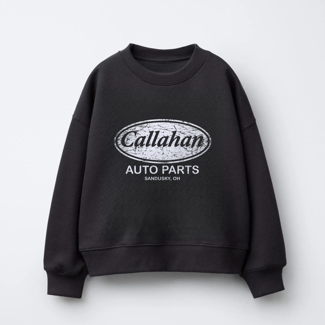 TEECURENT Callahan Auto Parts Sweatshirt Black Oversized Crewneck Pullover Sandusky Oh Vintage Logo Design