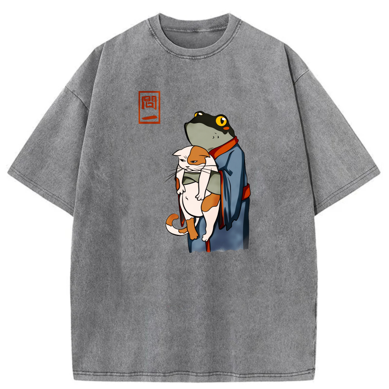 Cat Riding Frog In Kimono tshirt 100% cotton