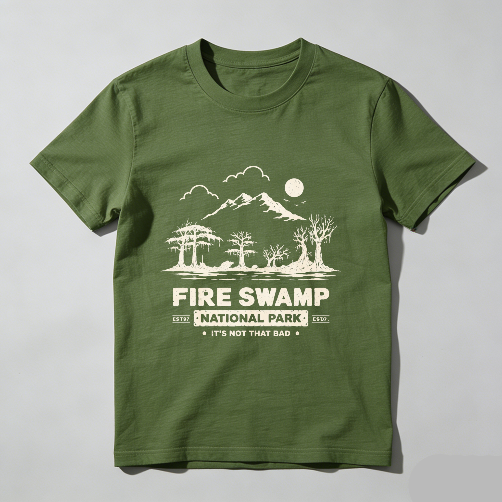 TEECURENT Fire Swamp National Park T Shirt Its Not That Bad Mountain Landscape Design Black Men Women Unisex Casual Tee