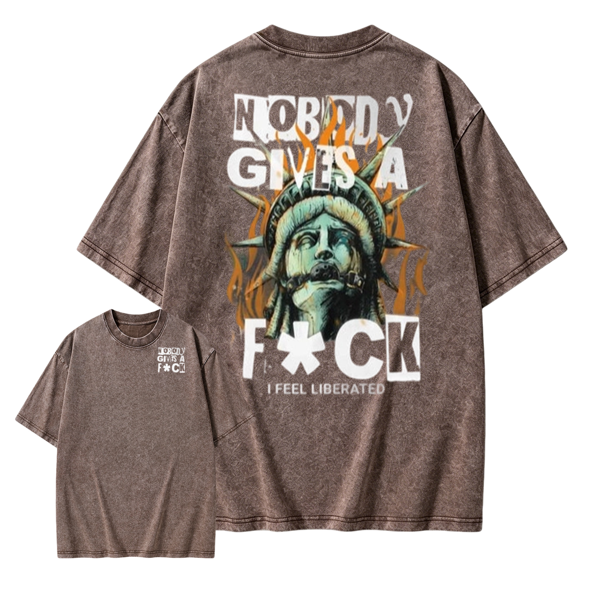 Edgy Statue of Liberty Graphic Tee: Punk Grunge Oversized Shirt Washed T-shirt