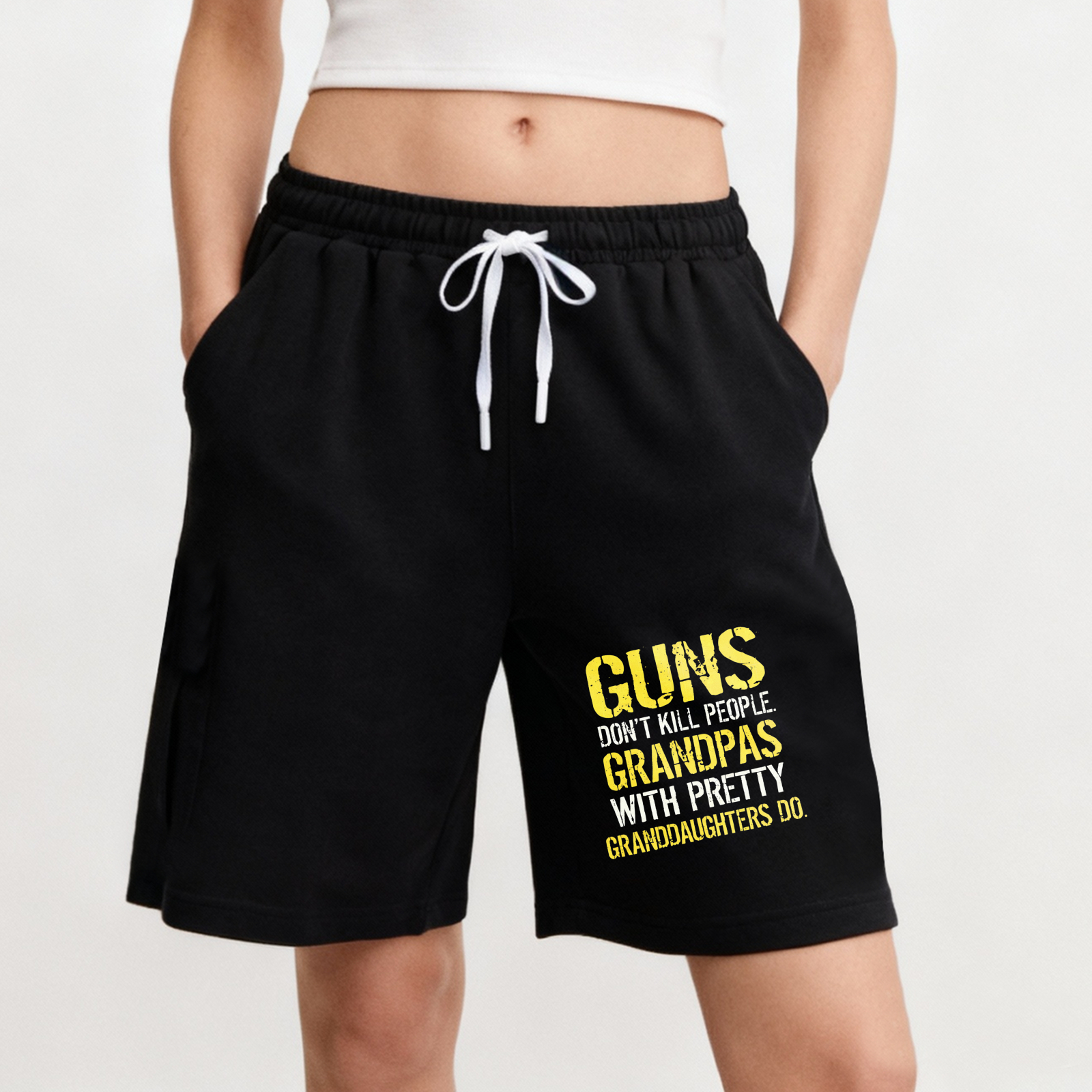 TEECURENT Guns Dont Kill People Grandpas With Pretty Granddaughters Do Sweat Shorts Men Women Casual Sport Shorts Funny Gift For Grandpa