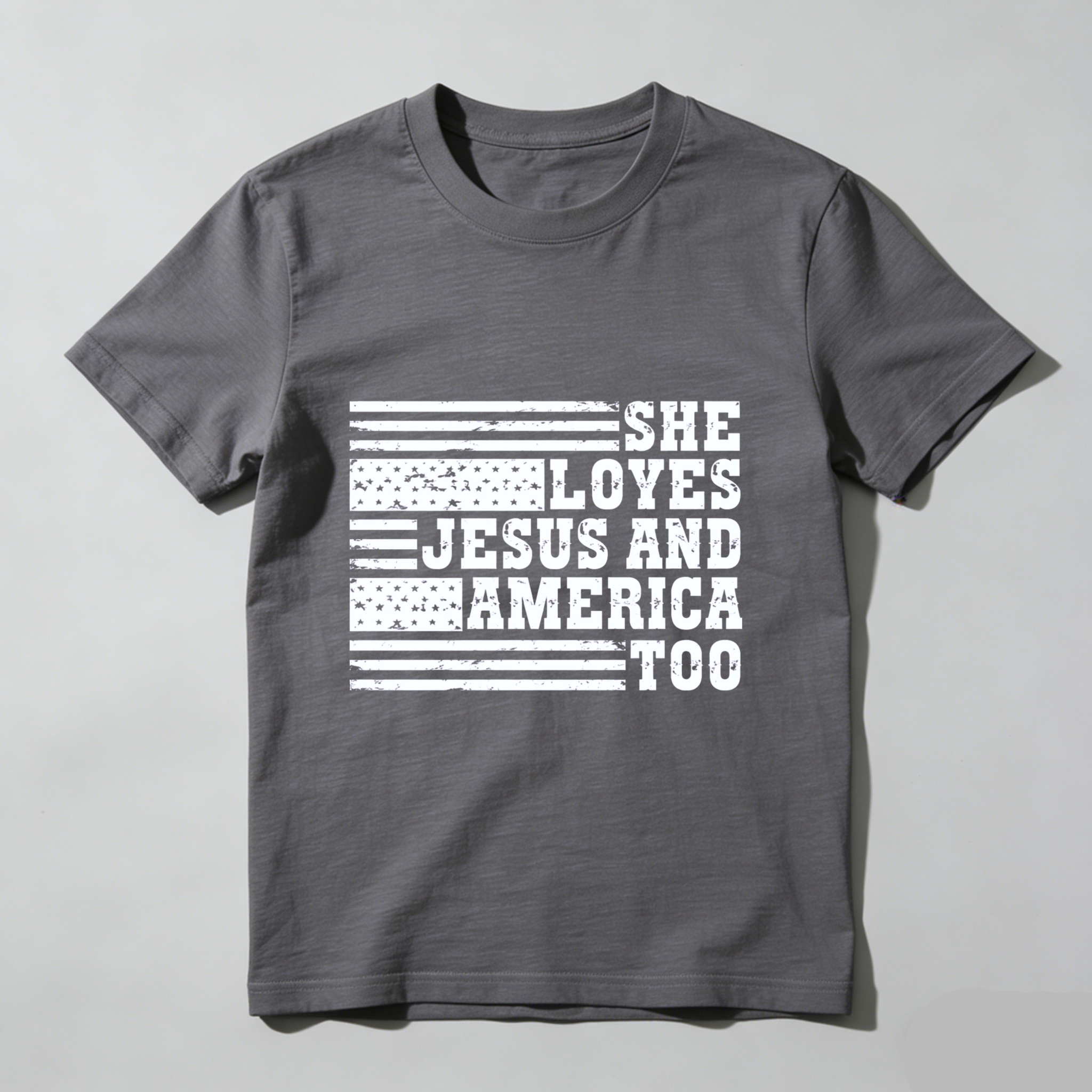 TEECURENT She Loves Jesus And America Too Patriotic Flag T Shirt WOMEN