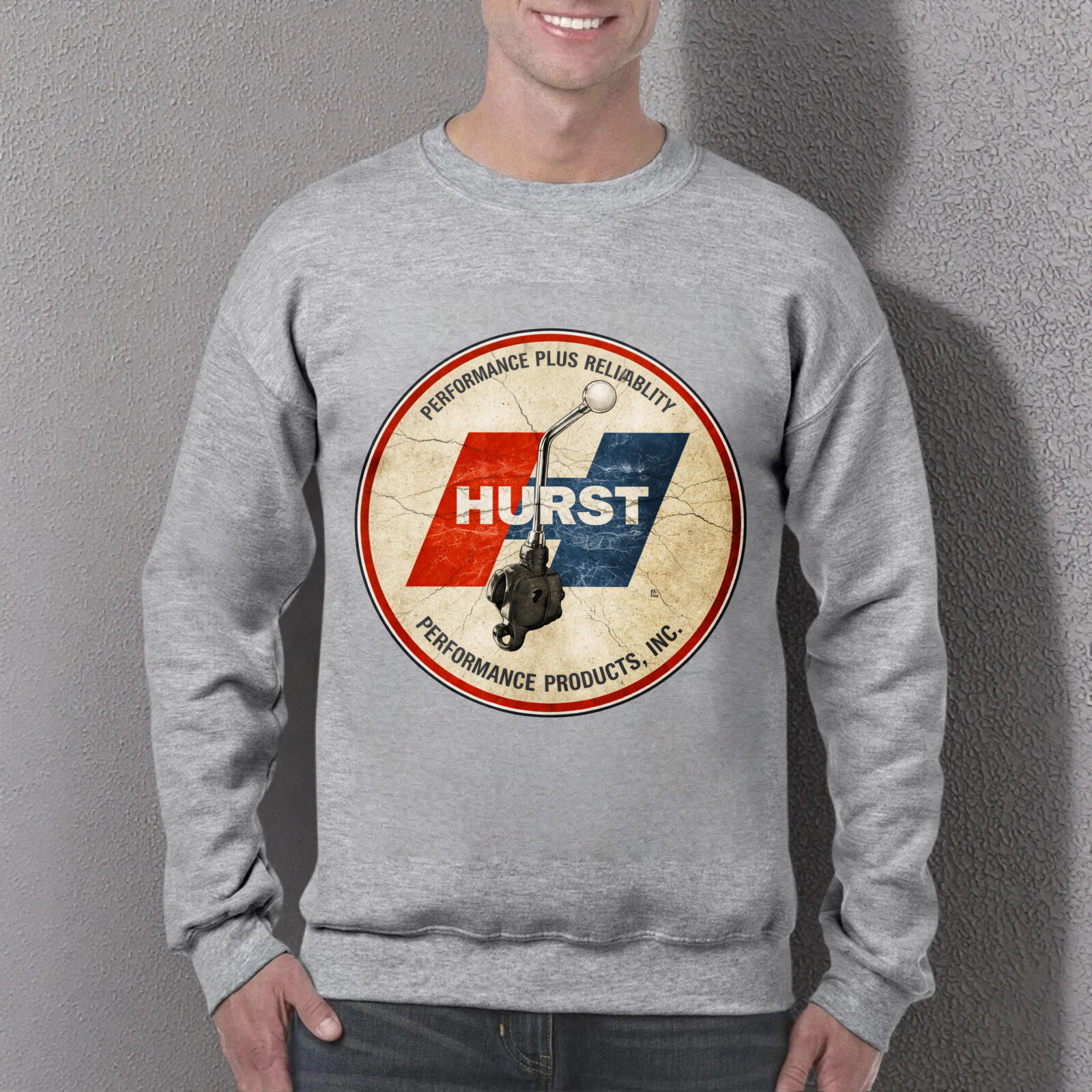 TEECURENT Hurst Performance Plus Reliability Sweatshirt With Vintage Logo Design For Automotive Enthusiasts