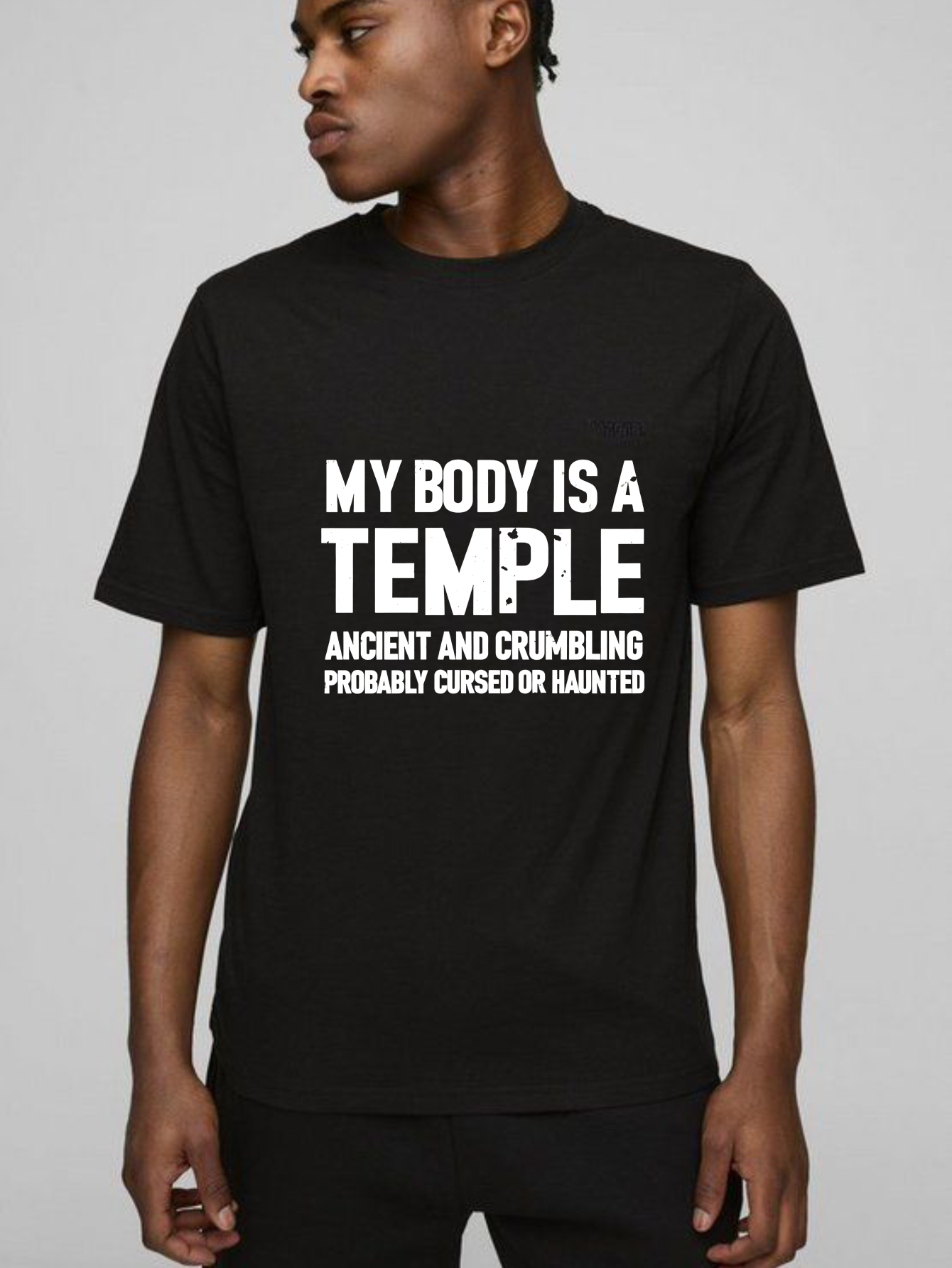 TEECURENT My Body Is A Temple Ancient And Crumbling Probably Cursed Or Haunted Pure Cotton Short Sleeve T Shirt-TeeCurent
