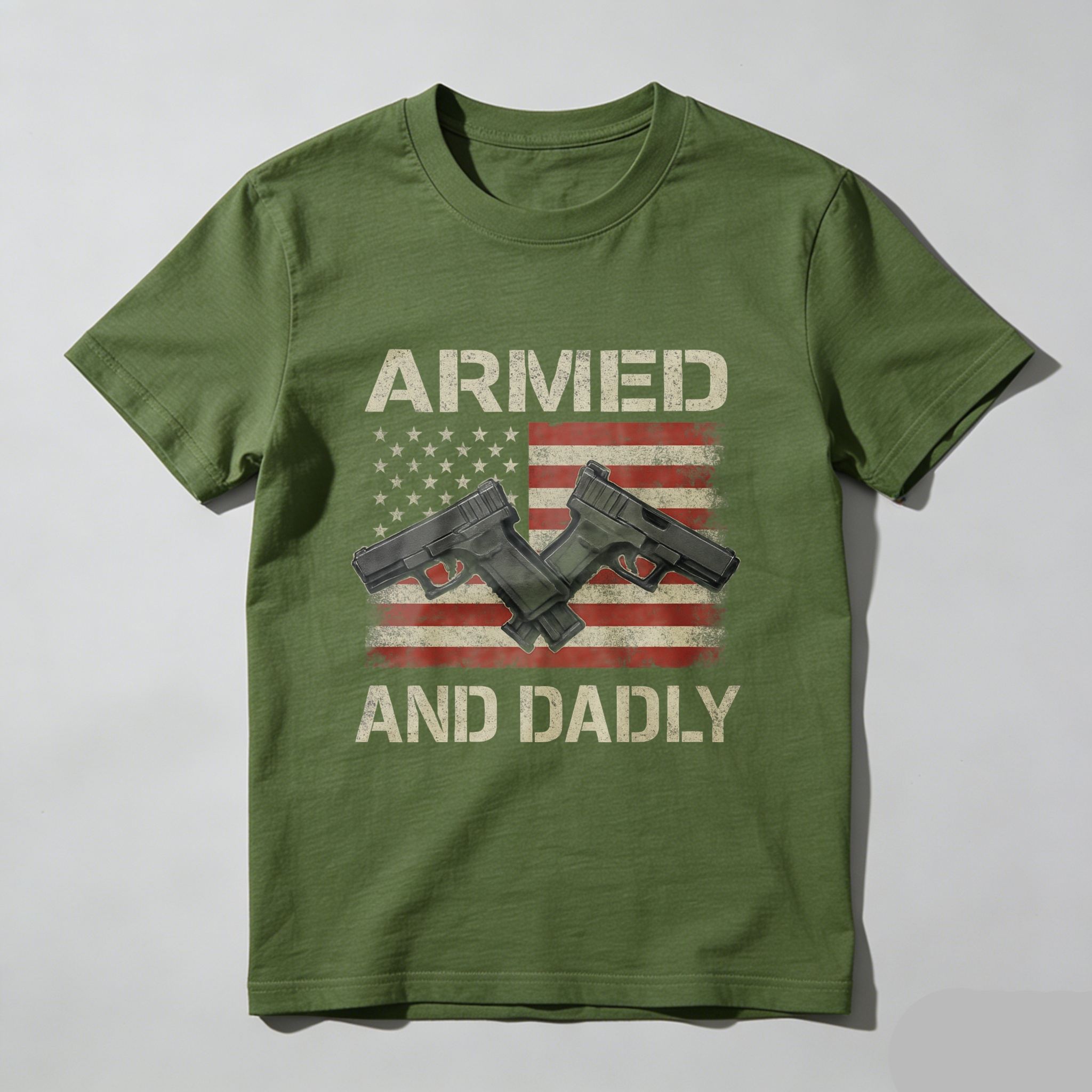 Armed And Dadly American Flag Gun T-Shirt Made In Usa