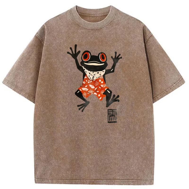 Frog Wearing Red Shirt With White Pattern tshirt 100% cotton