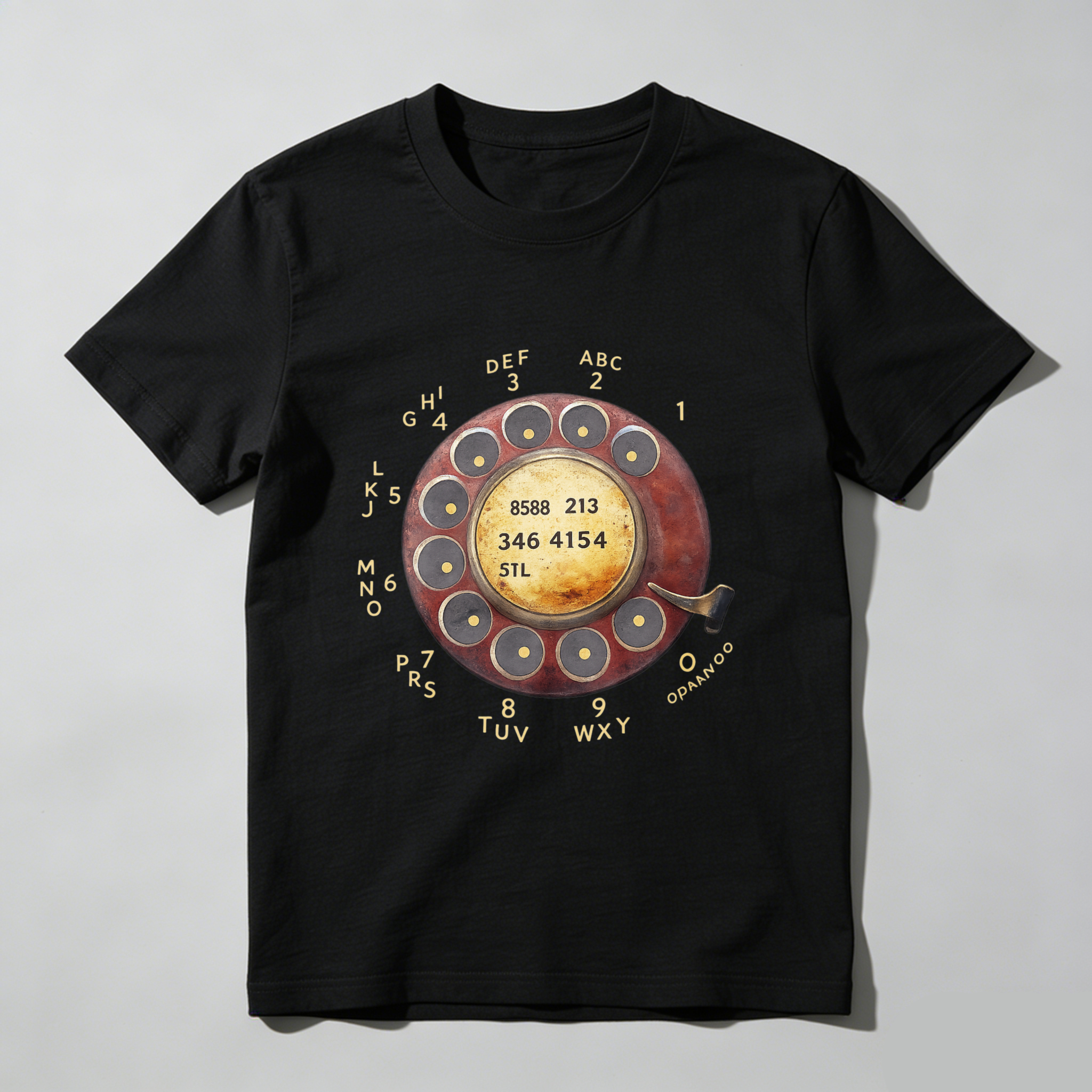 Vintage Rotary Dial Phone T-Shirt Made In Usa Retro Telephone Design Black Cotton Shirt For Men And Women Classic Communication Theme Gift Idea