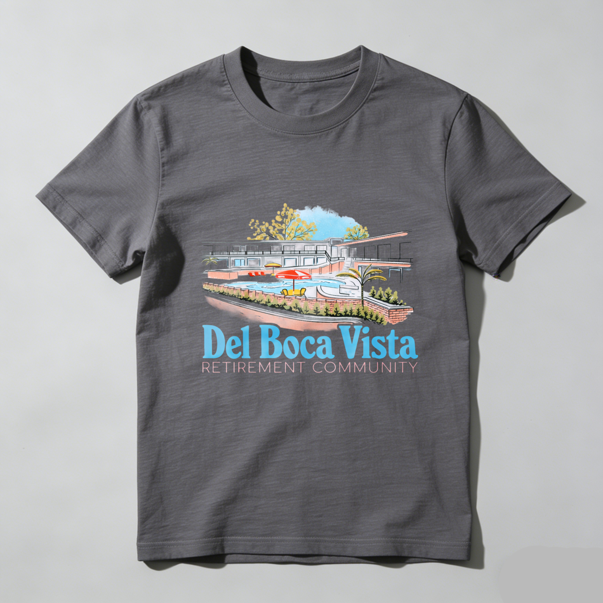 TEECURENT Del Boca Vista Retirement Community T Shirt Men Women Casual Wear Graphic Tee Summer Pool Resort Lifestyle Apparel