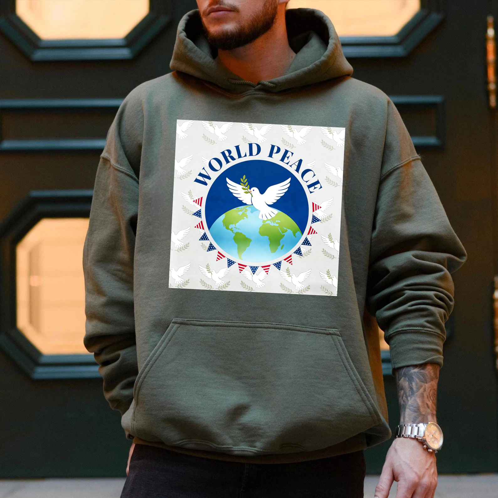 TEECURENT World Peace Dove Globe Design Hoodie For Men And Women Unisex Sweatshirt With Pocket And Drawstring Hood Comfortable Casual Wear For Everyday Use