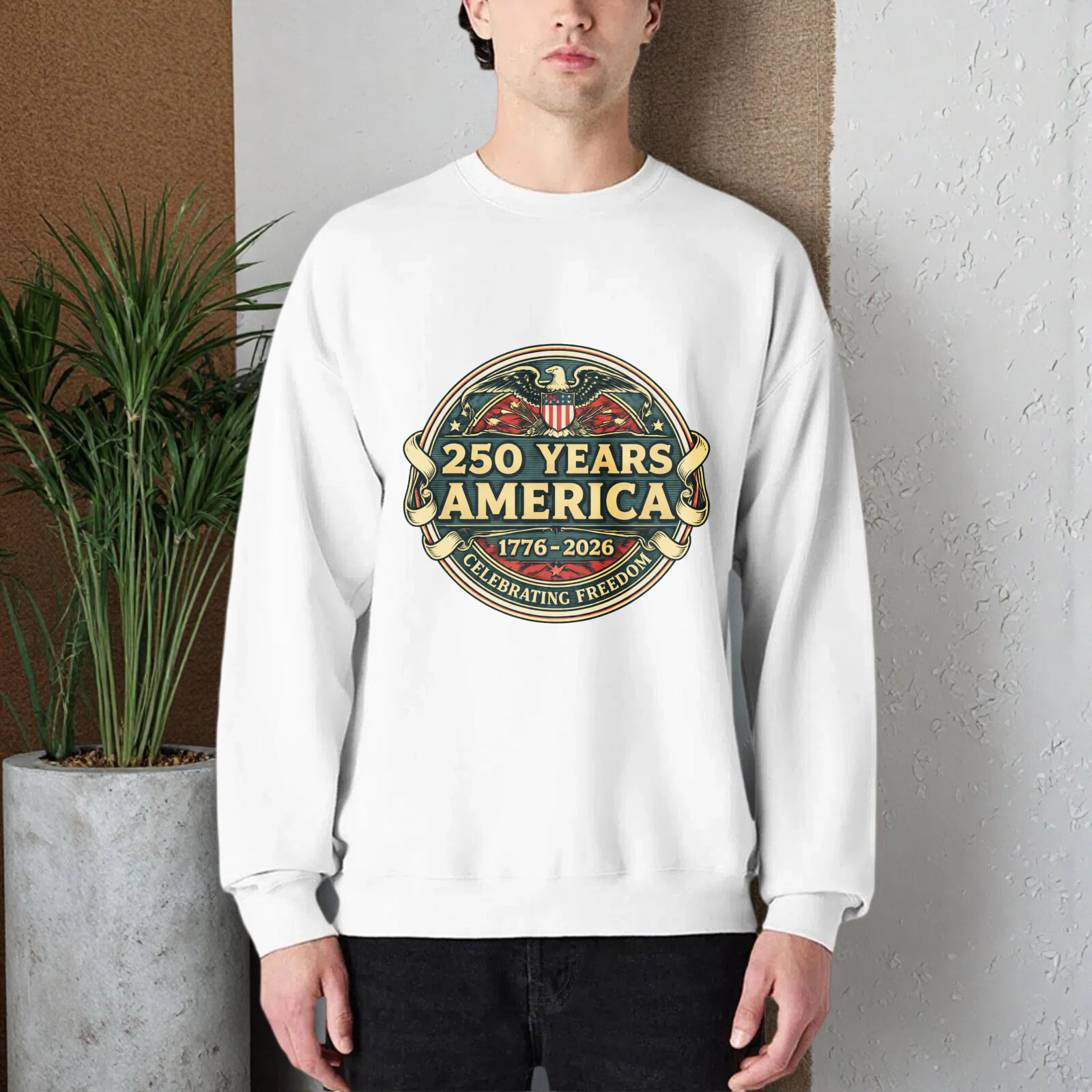 250 Years America 1776 2026 Celebrating Freedom Vintage Eagle Design Sweatshirt Black Unisex Crewneck Pullover Long Sleeve Casual Top