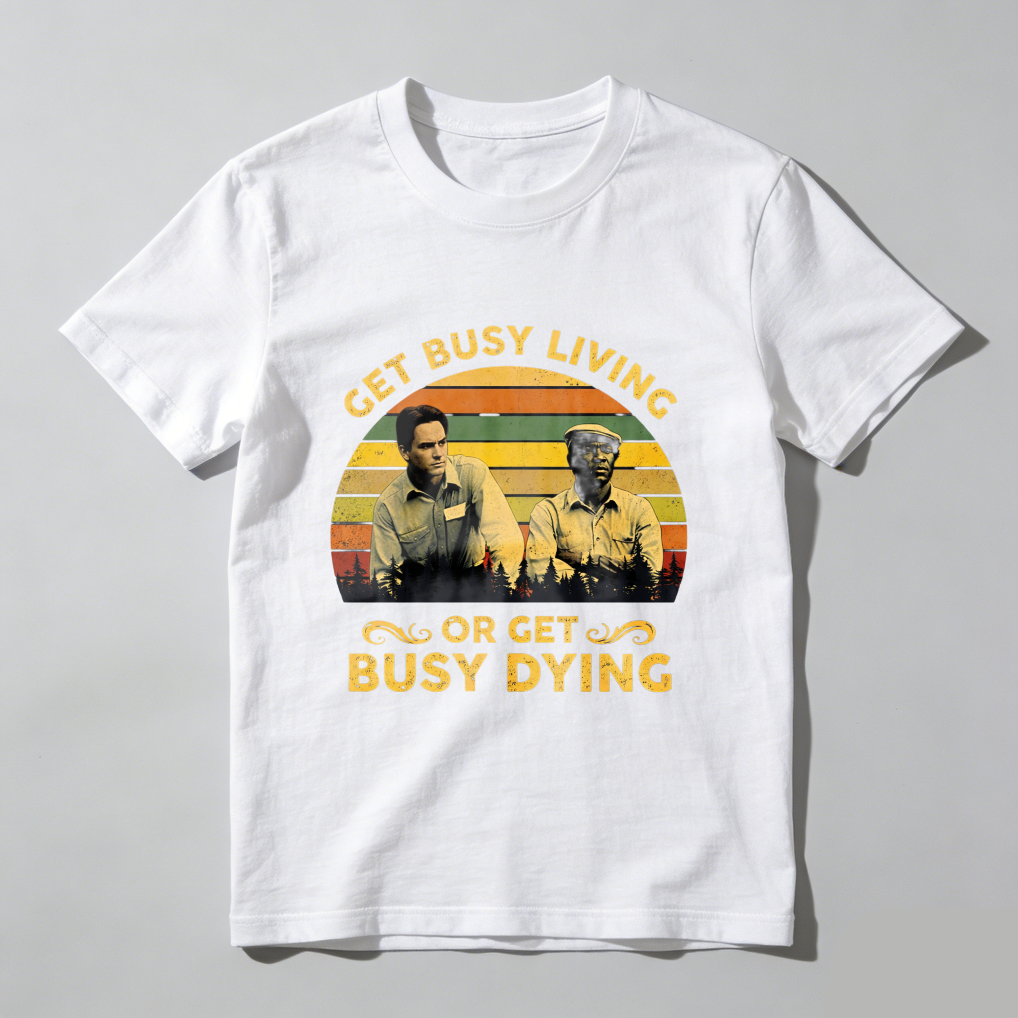 TEECURENT Get Busy Living Or Get Busy Dying T-Shirt With Vintage Design And Movie Characters Inspired Graphic For Men And Women