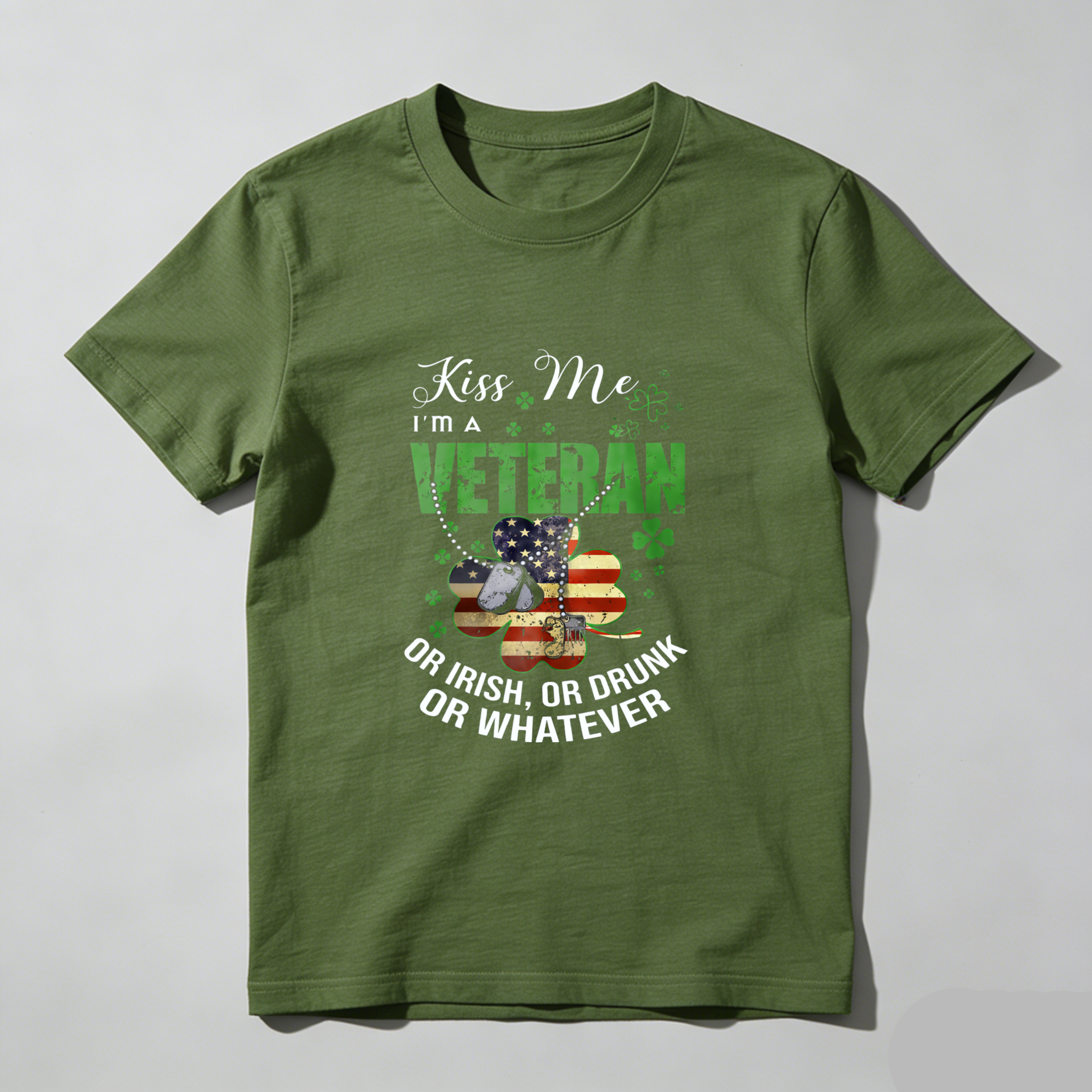 TEECURENT Kiss Me Im A Veteran Or Irish Or Drunk Or Whatever St Patrick Day T Shirt For Men And Women Patriotic Military Shamrock Design Black T Shirt
