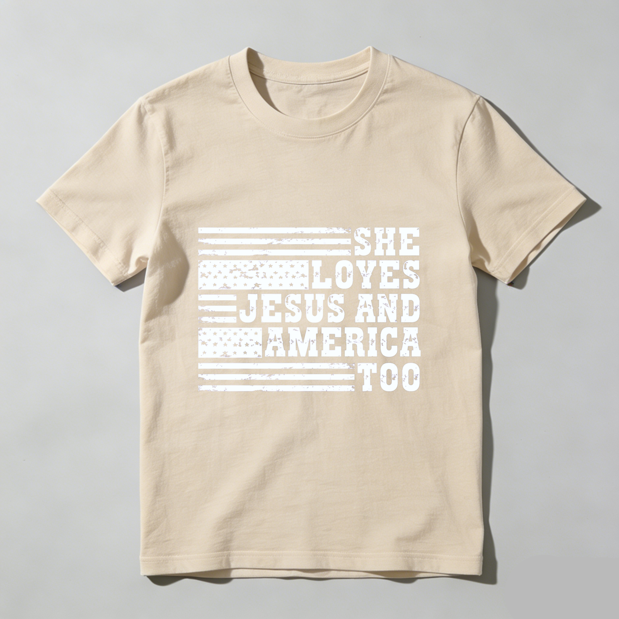 TEECURENT She Loves Jesus And America Too Patriotic Flag T Shirt WOMEN