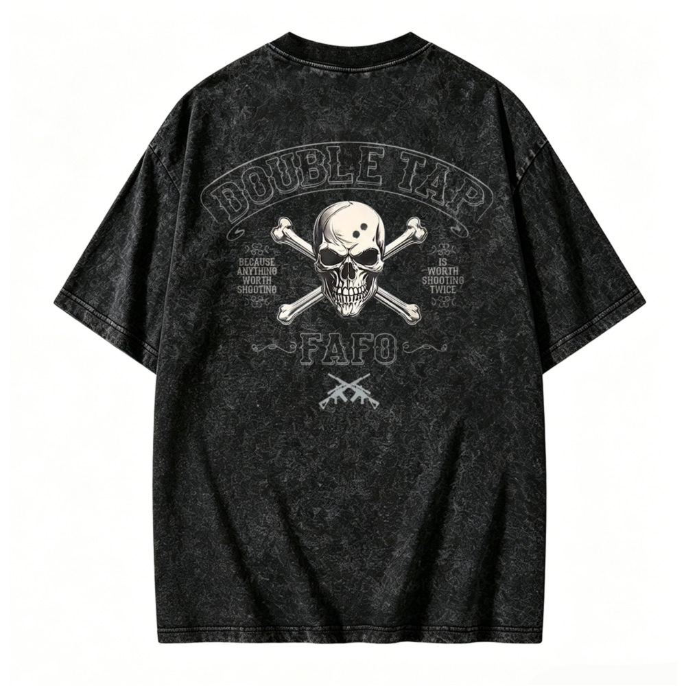 Skull And Crossbones Double Tap Fafo Graphic Washed T-shirt