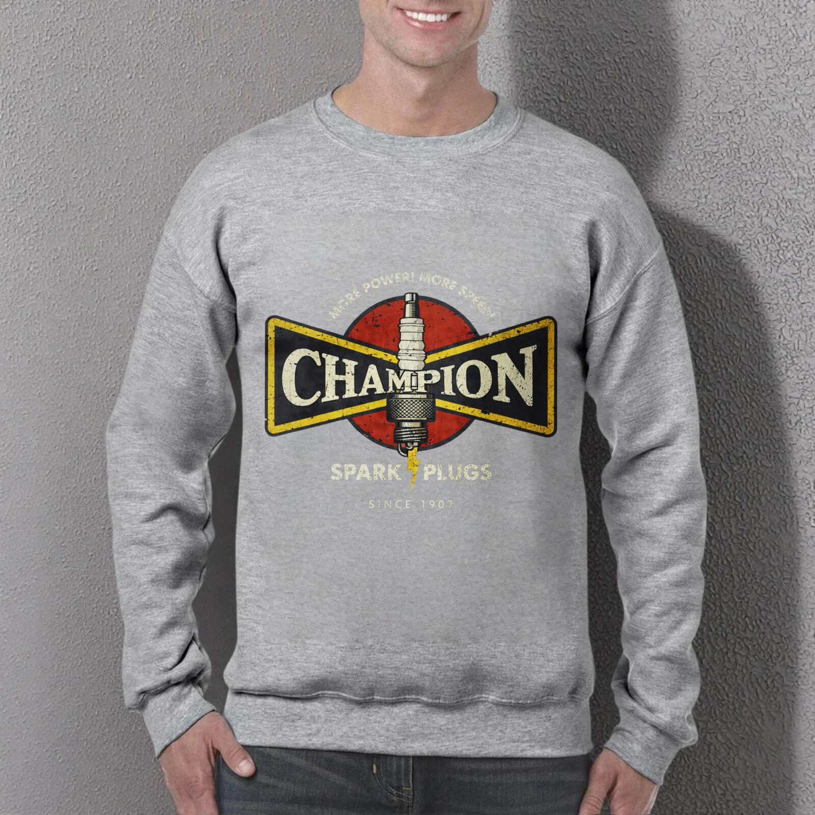TEECURENT Champion Spark Plugs Sweatshirt Black Vintage Automotive Logo Crewneck Pullover Sweatshirt For Men Women Unisex Streetwear Casual Top